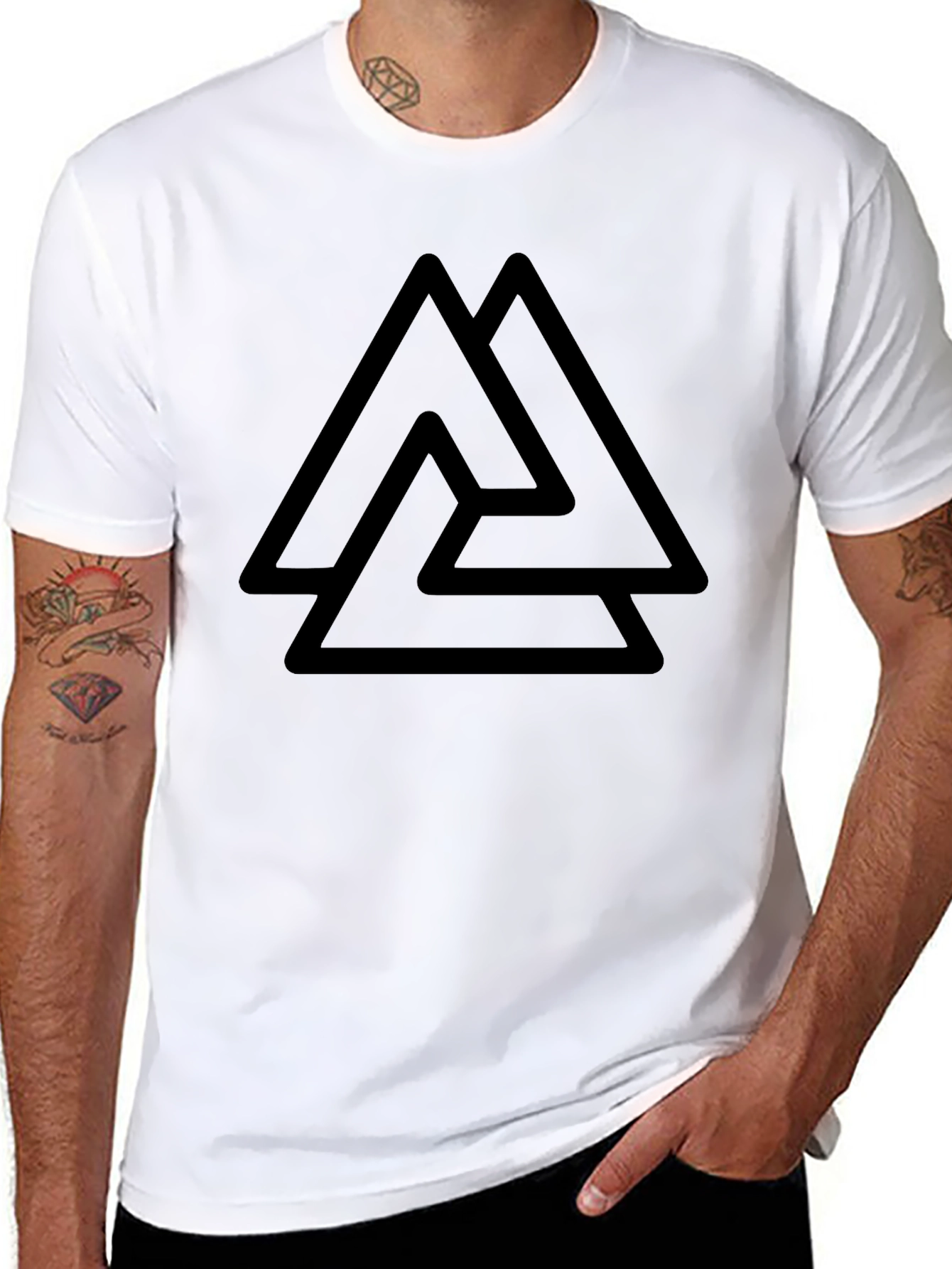 Mens Black T-Shirt with Valknut Symbol