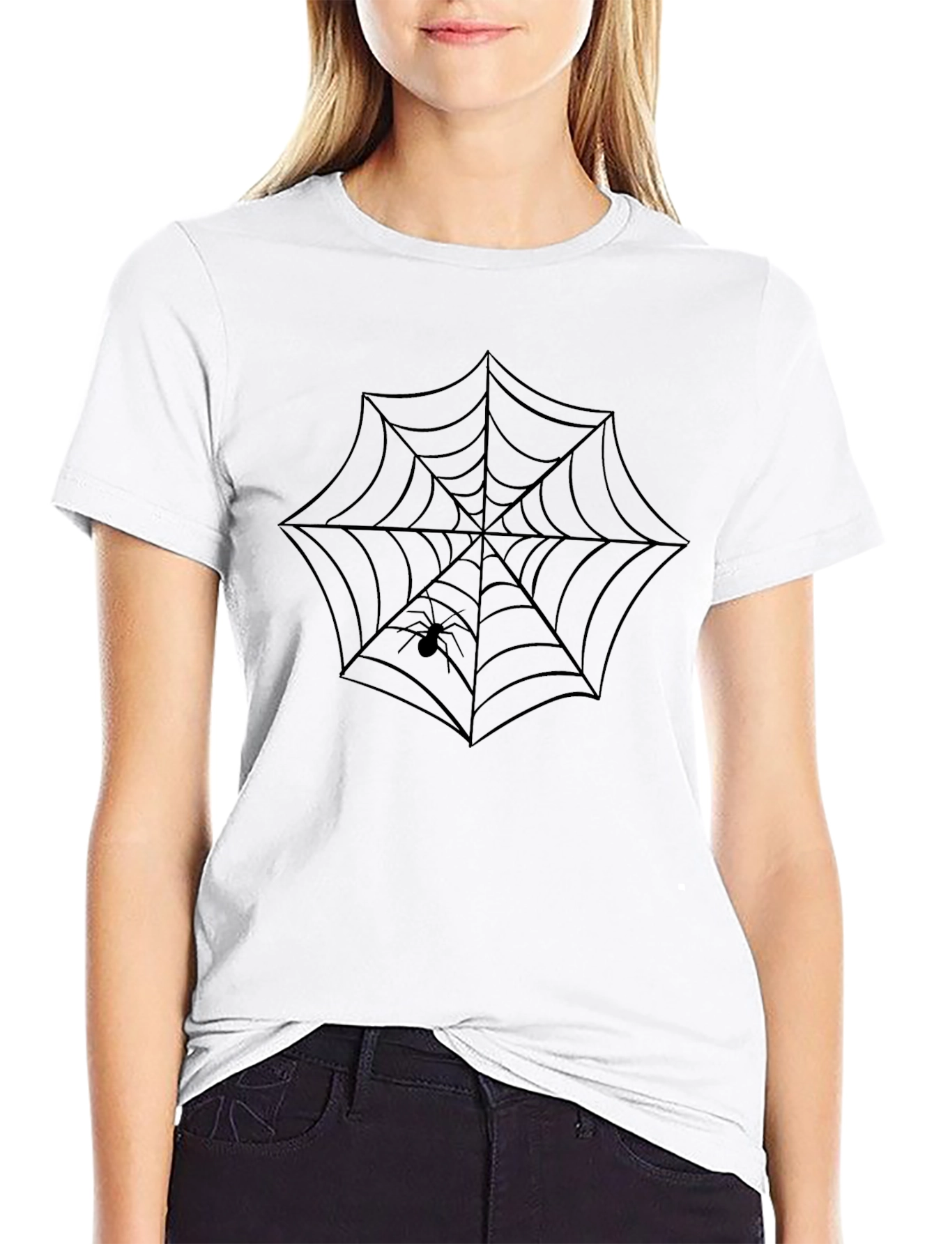 Spider Web Graphic Print Black T-Shirt