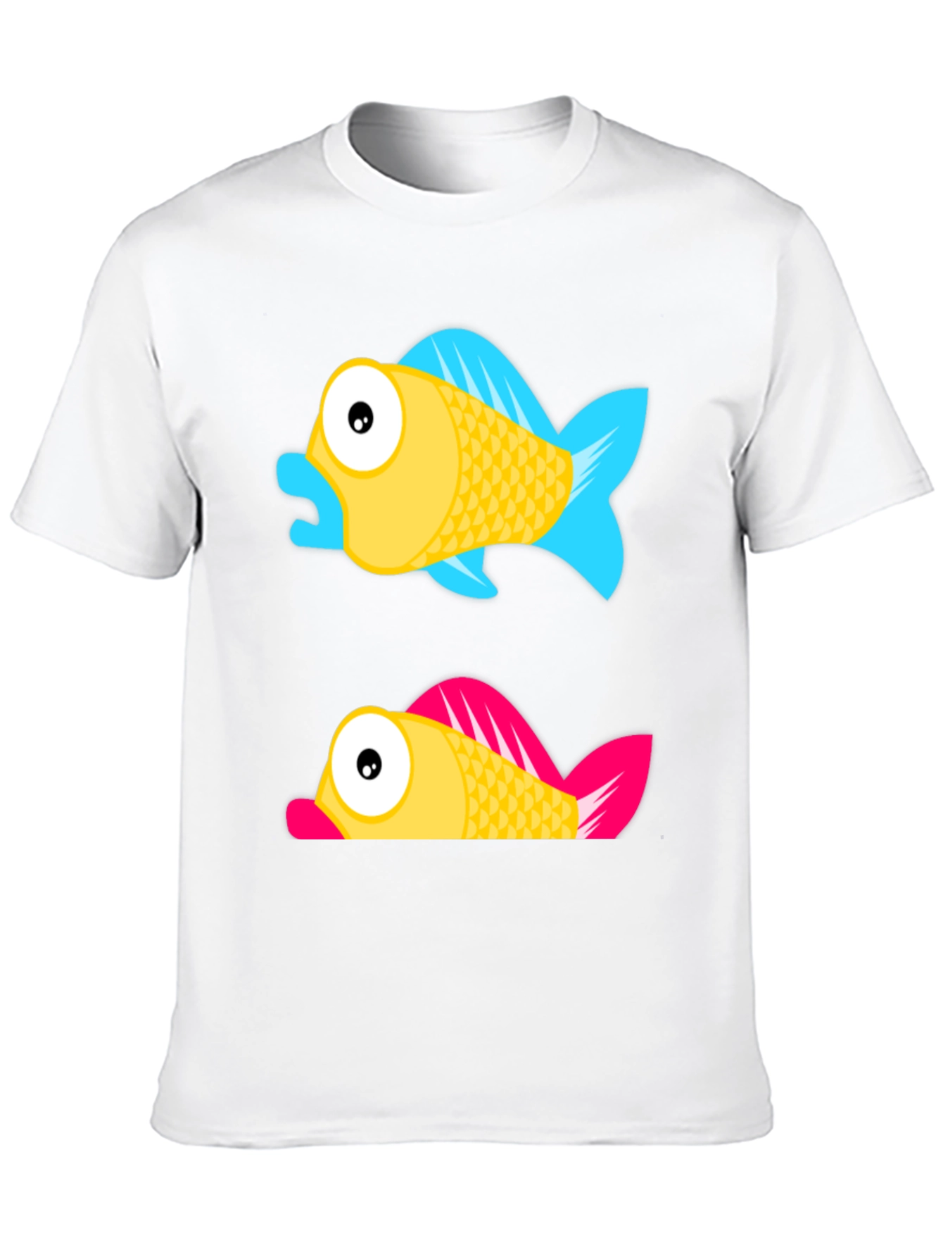 Cartoon Fish Graphic Tee - Black Cotton Shirt