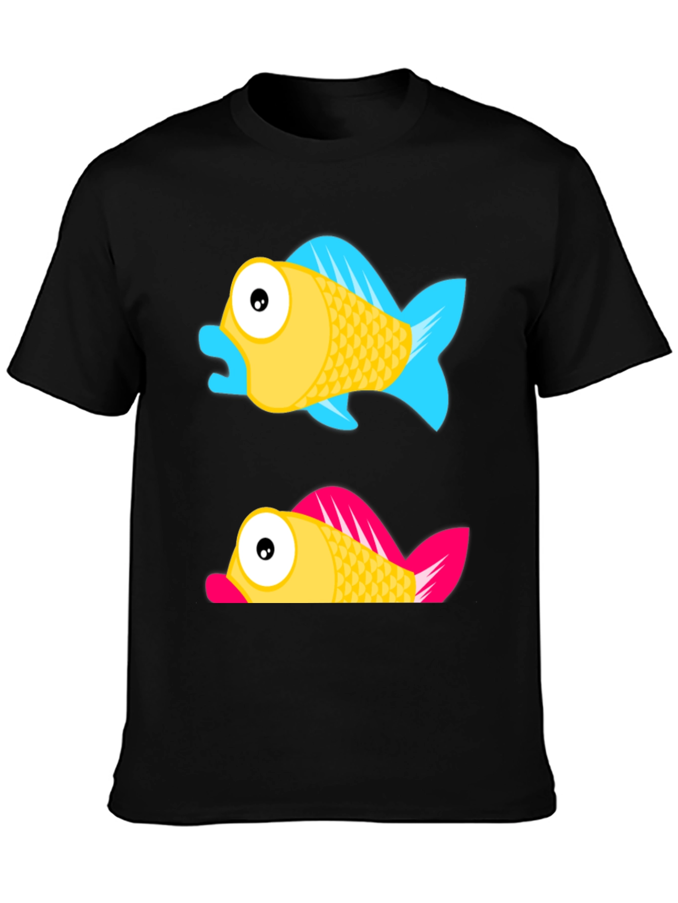 Cartoon Fish Graphic Tee - Black Cotton Shirt