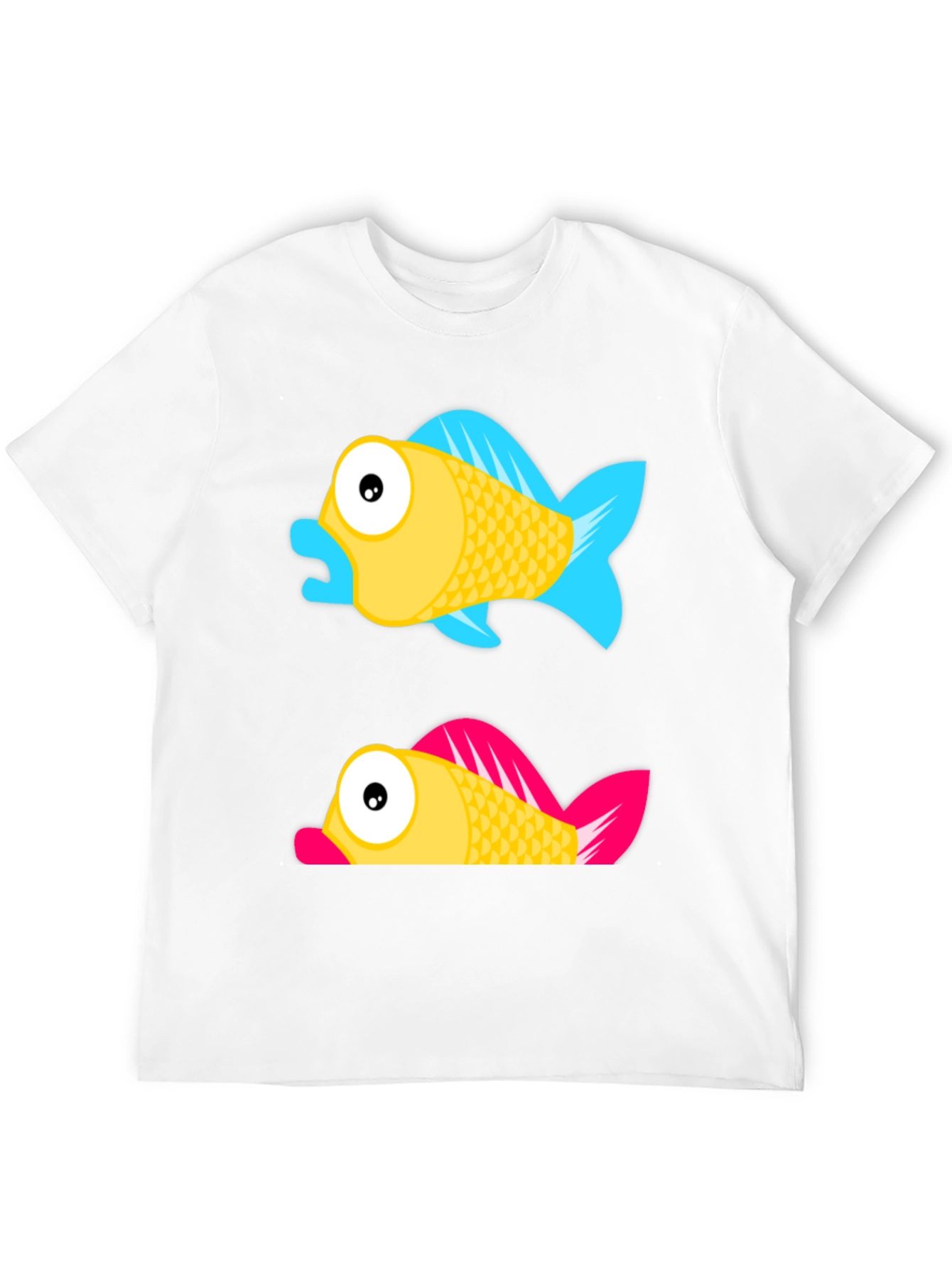 Cartoon Fish Graphic Tee - Black Cotton Shirt