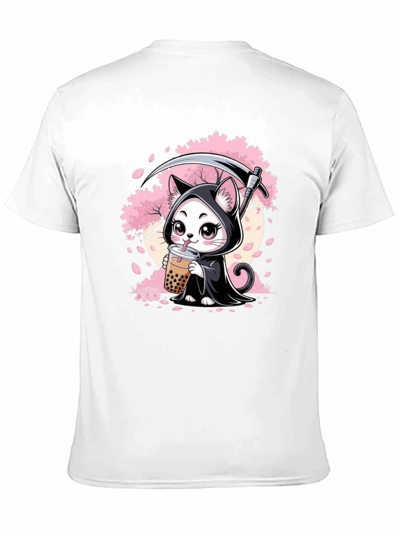 Kawaii Grim Reaper Cat Boba Tea Graphic T-Shirt