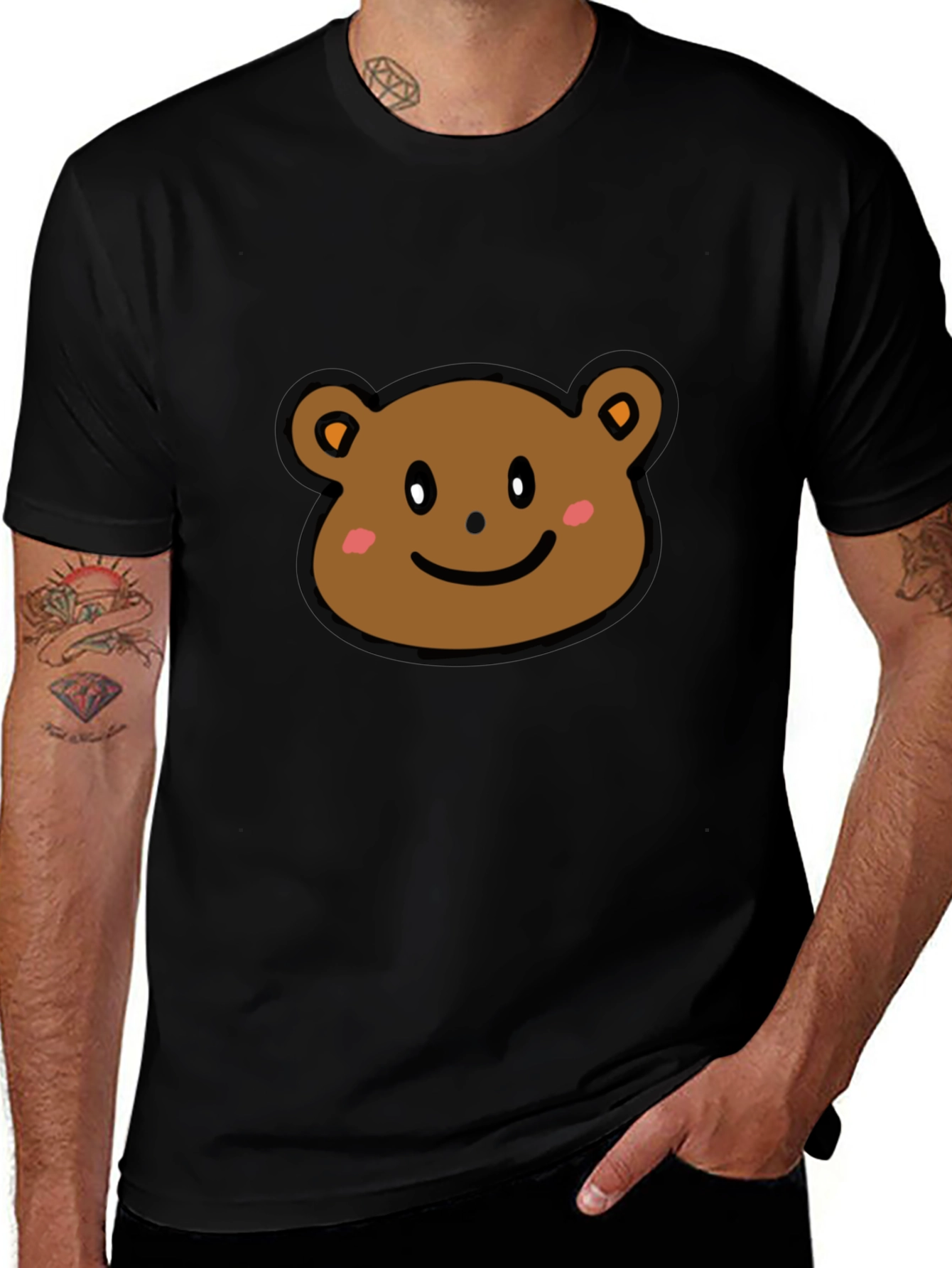 Cute Bear Graphic T-Shirt - Black Cotton Tee