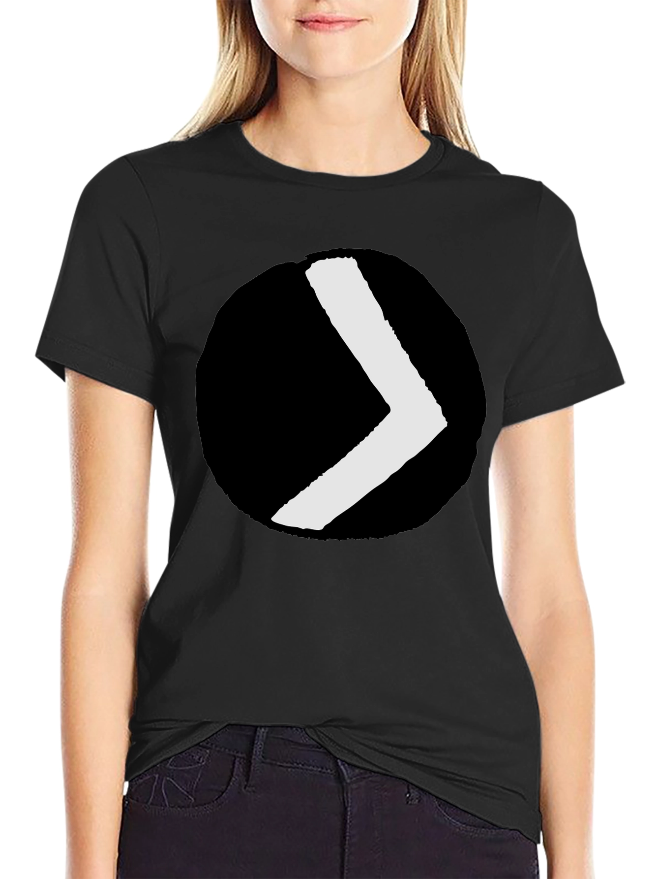 Black Tee with Minimalist Chevron Circle Graphic