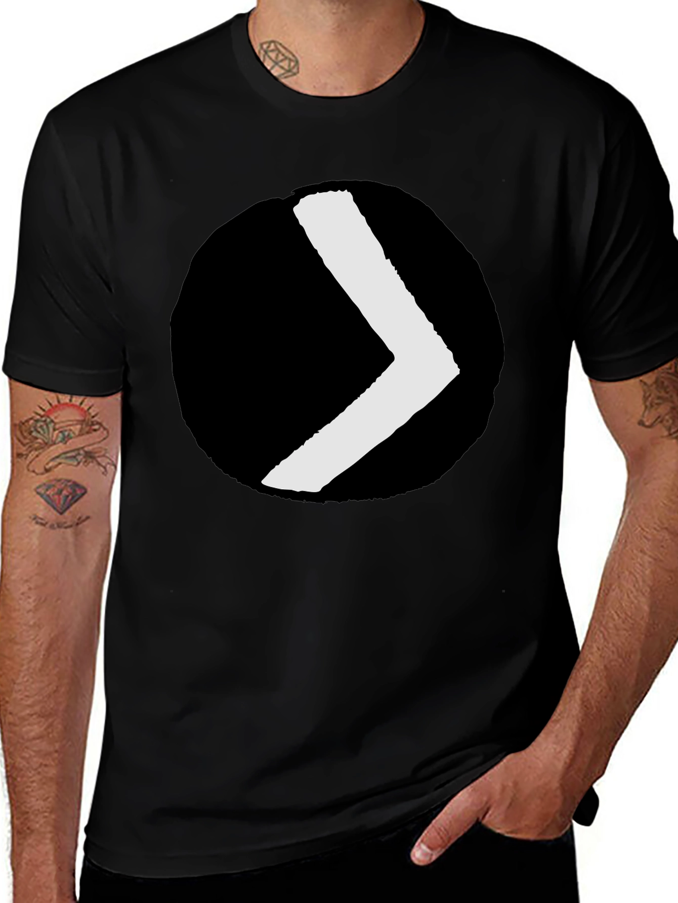 Black Tee with Minimalist Chevron Circle Graphic