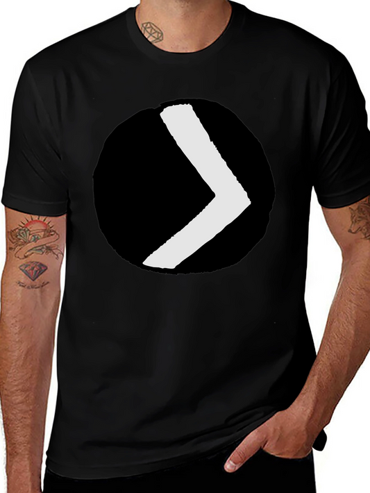 Black Tee with Minimalist Chevron Circle Graphic