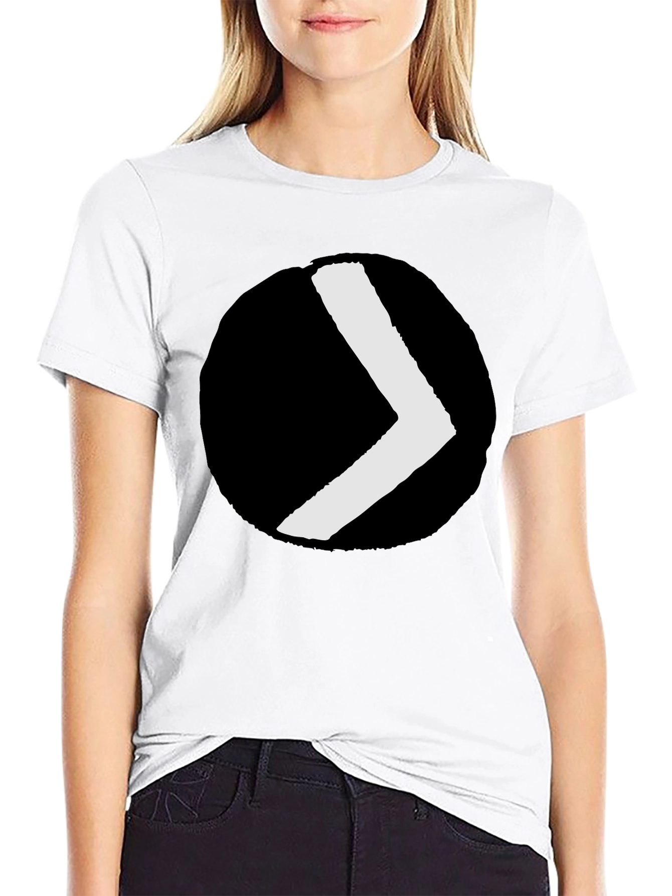 Black Tee with Minimalist Chevron Circle Graphic