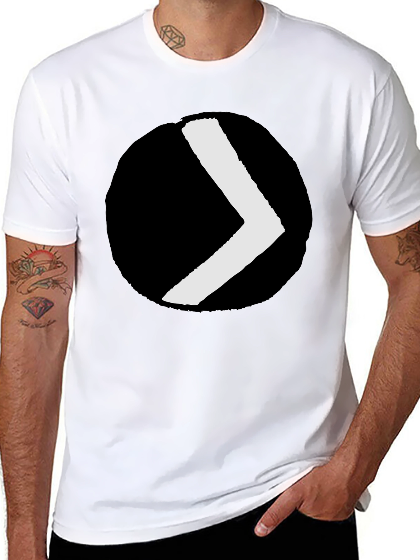 Black Tee with Minimalist Chevron Circle Graphic