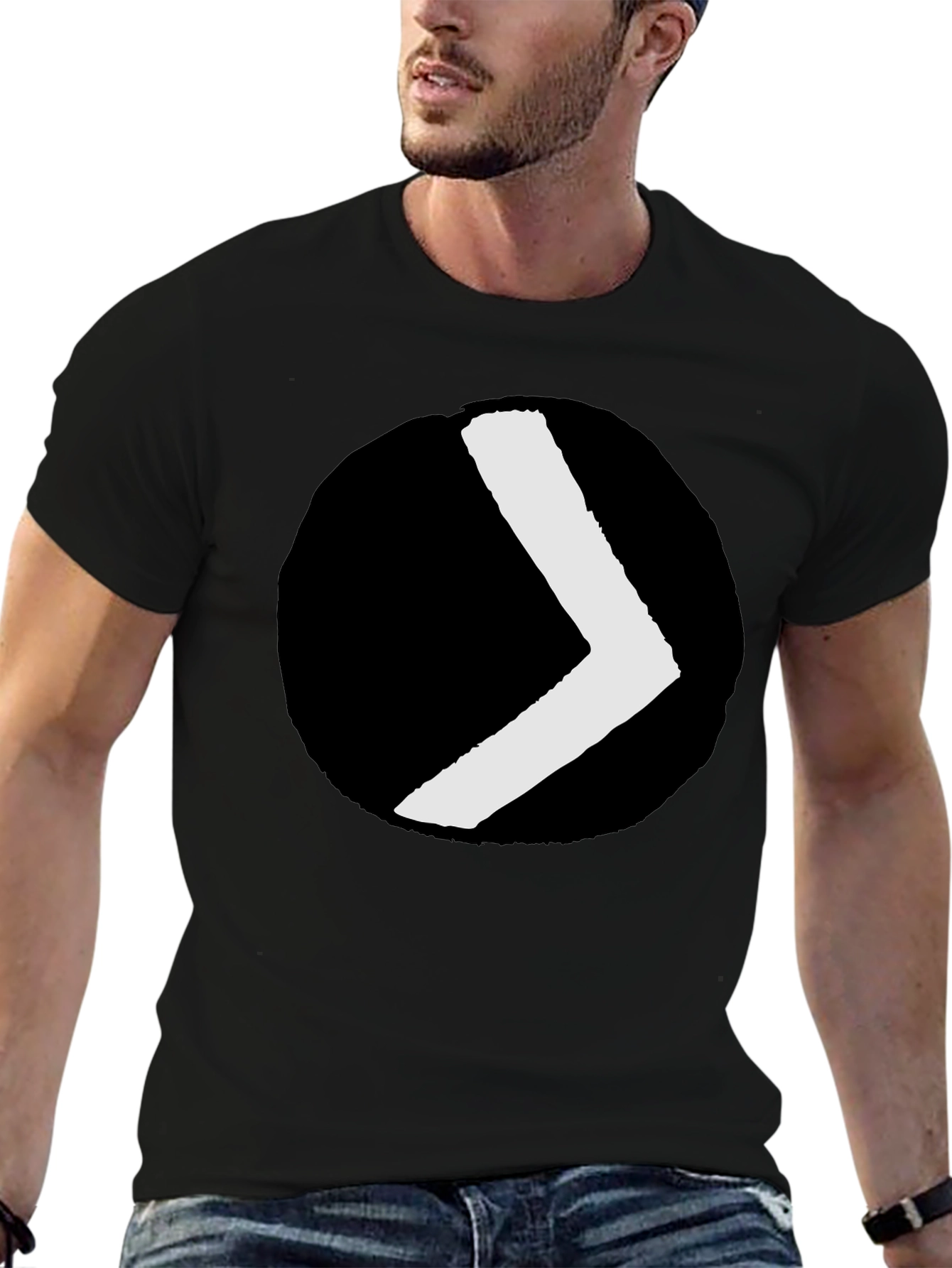 Black Tee with Minimalist Chevron Circle Graphic