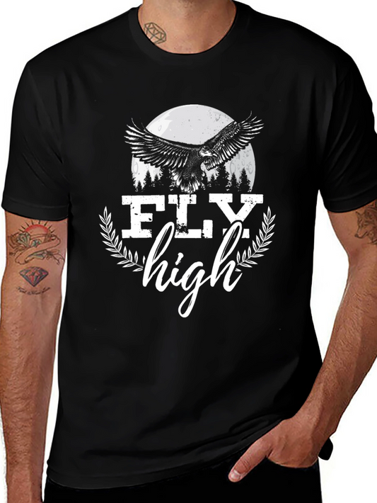 Fly High Eagle Graphic Tee - Black Cotton Blend