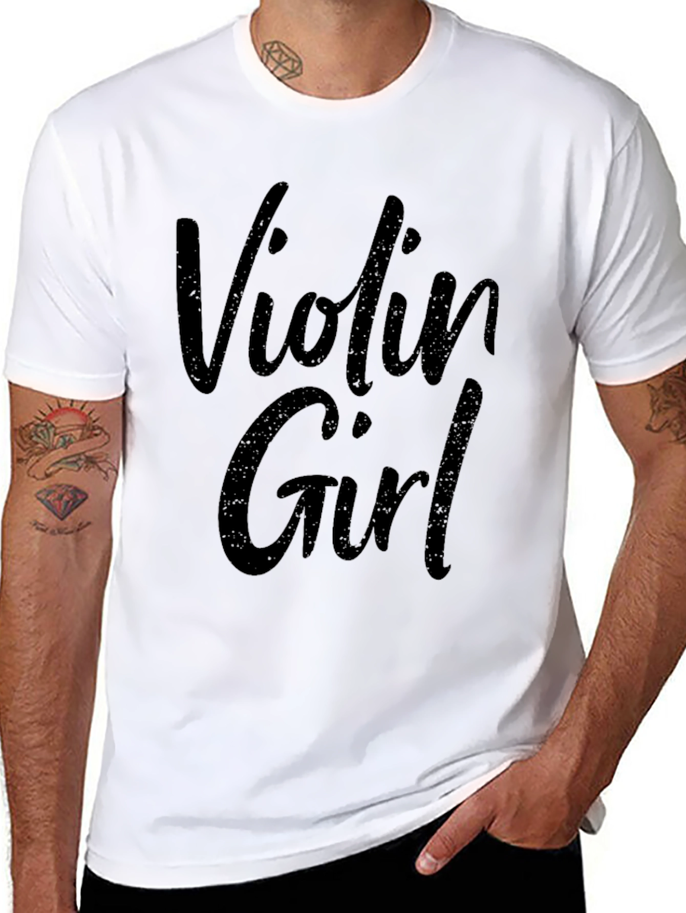 Violin Girl Black Graphic Tee - Music Lover Shirt