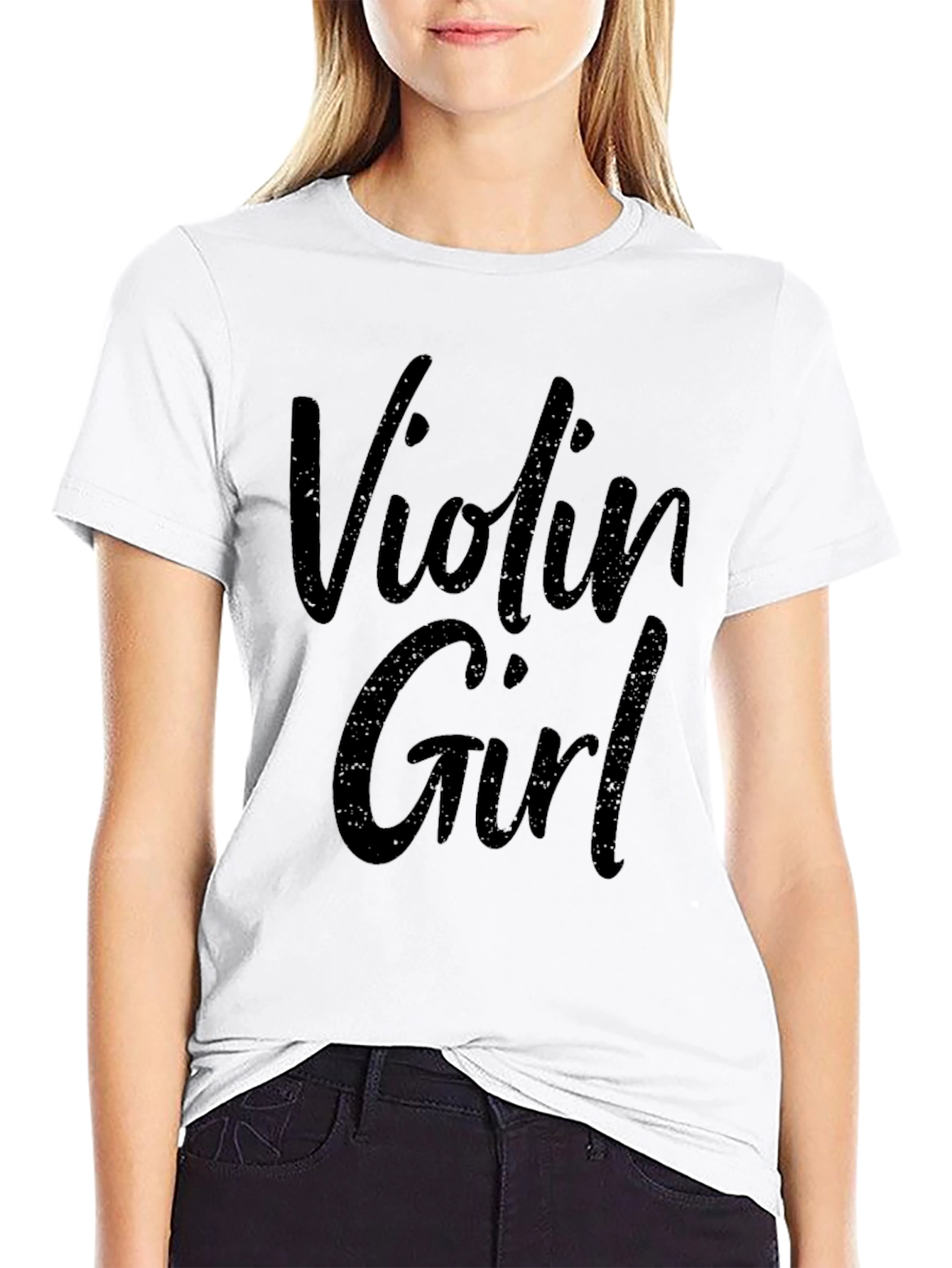 Violin Girl Black Graphic Tee - Music Lover Shirt