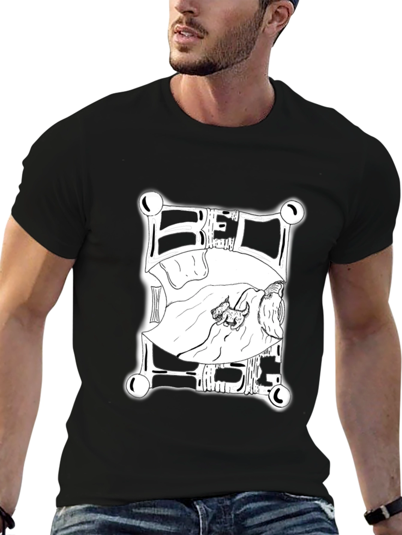 Dog in Bed Graphic T-Shirt - Black