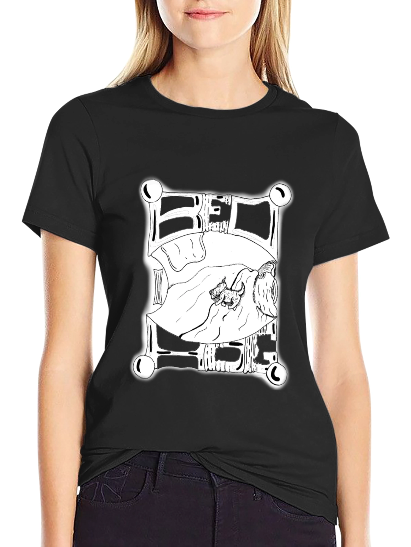 Dog in Bed Graphic T-Shirt - Black
