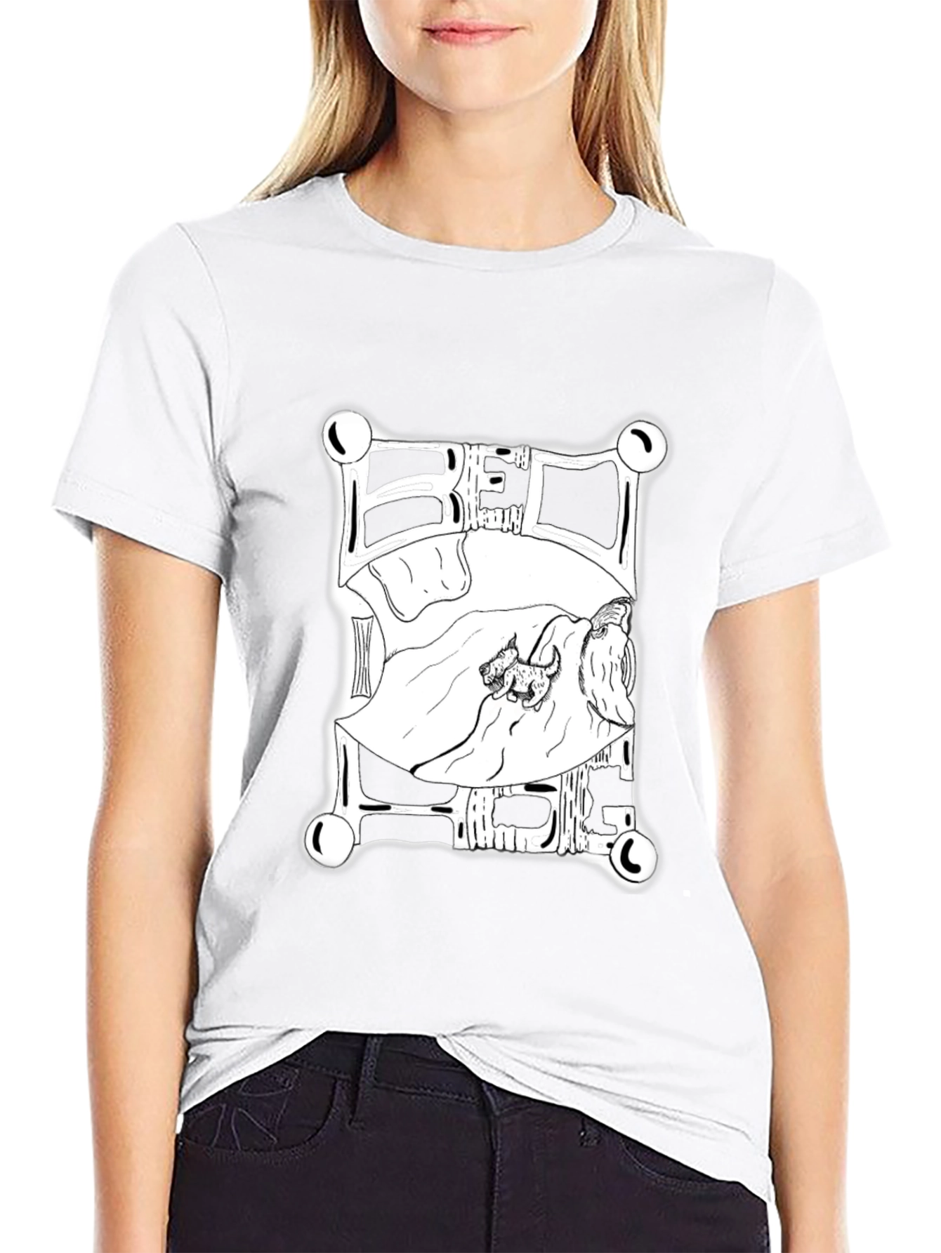 Dog in Bed Graphic T-Shirt - Black
