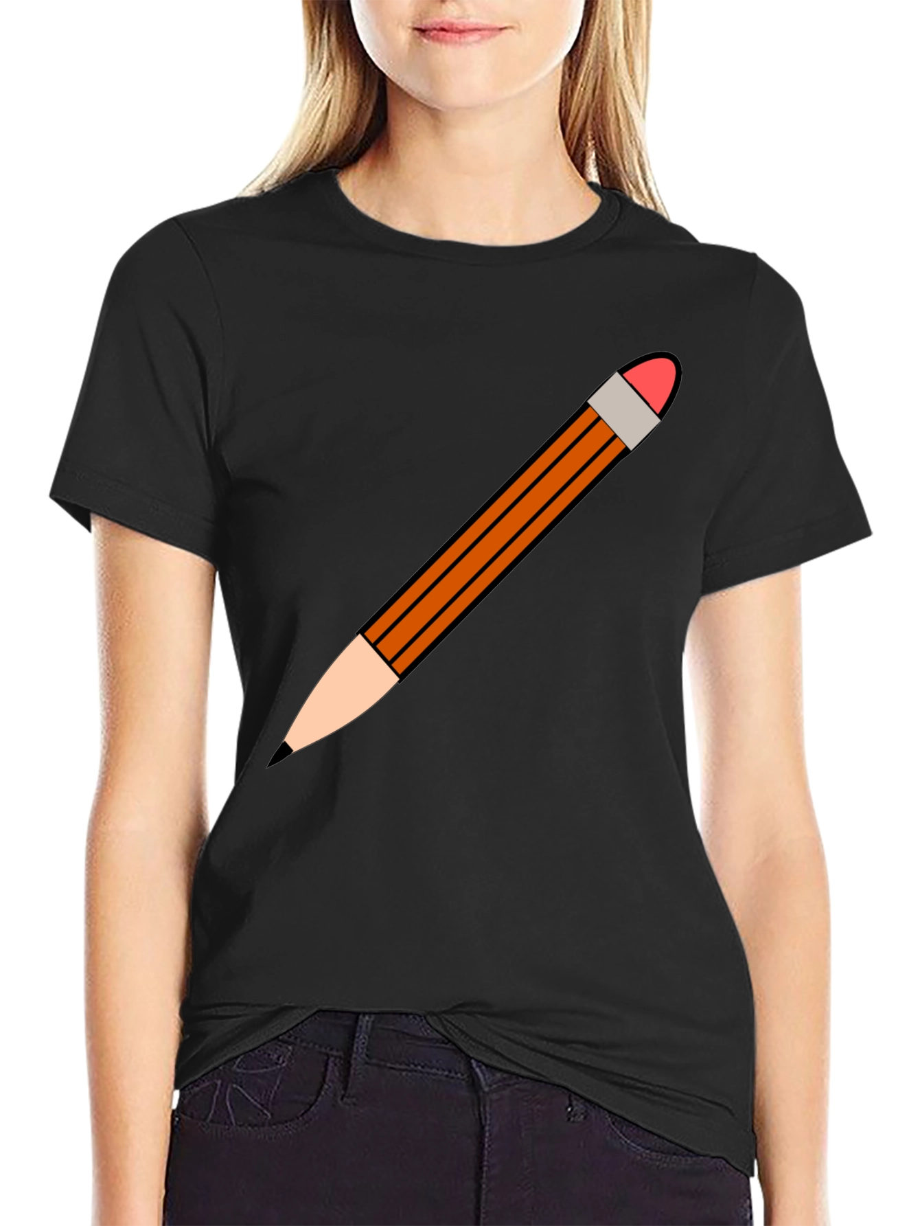 Pencil Graphic Black T-Shirt - Casual Style