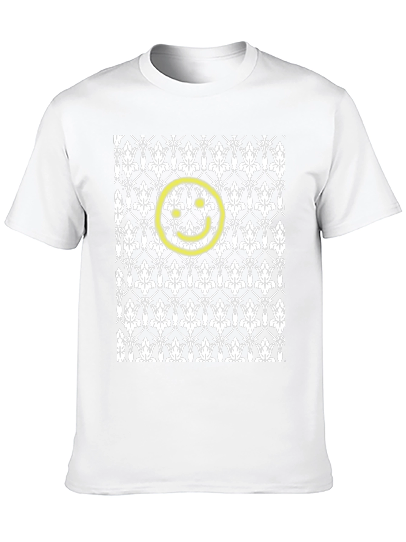 Black Patterned Tee with Yellow Smiley