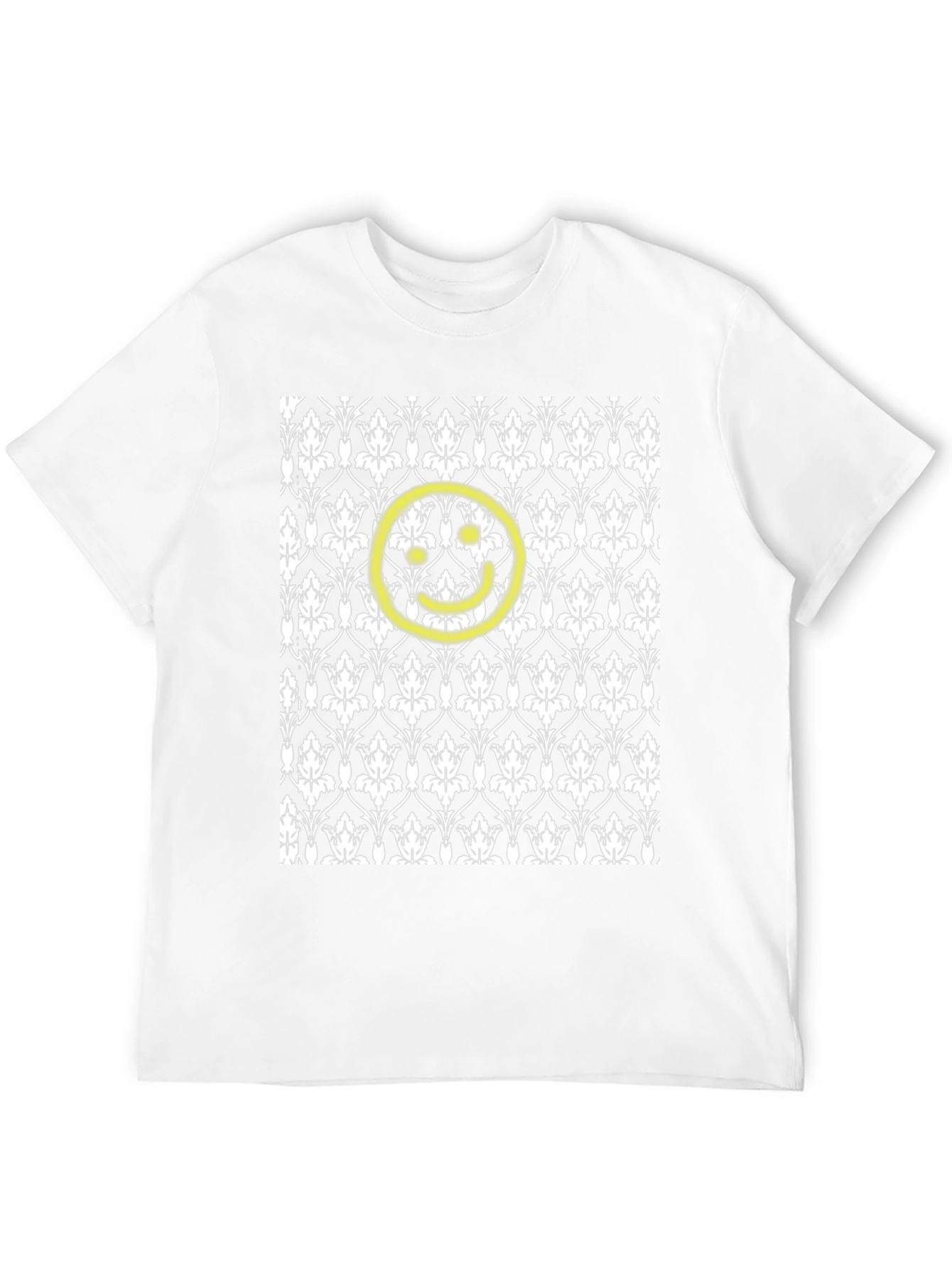 Black Patterned Tee with Yellow Smiley