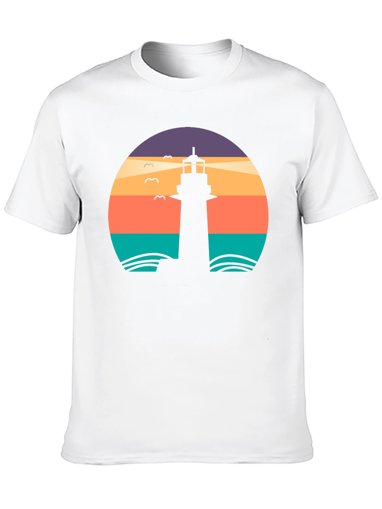 Lighthouse Sunset Graphic Tee - Black Casual T-Shirt