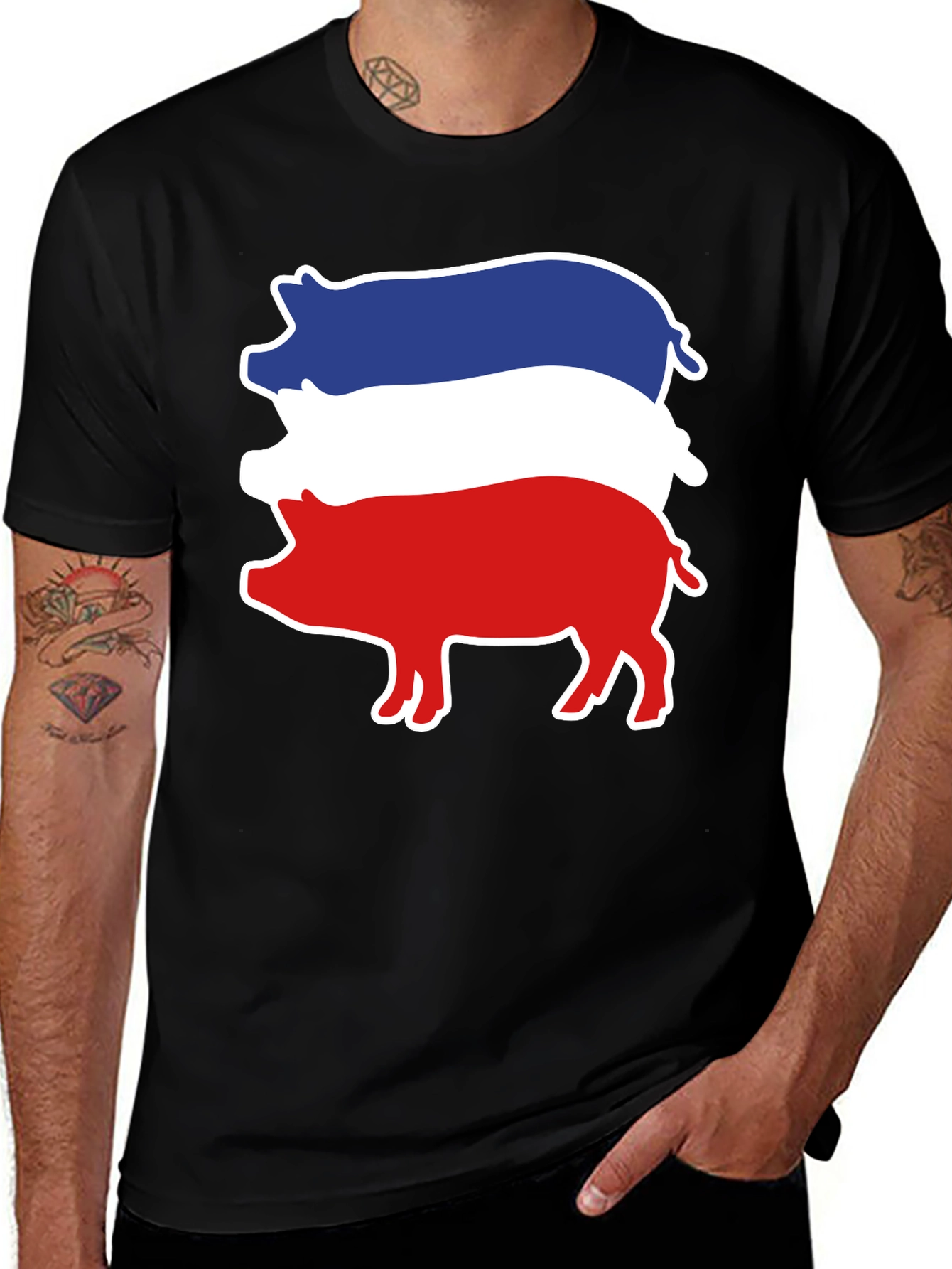 Red White Blue Pig Stack T-Shirt