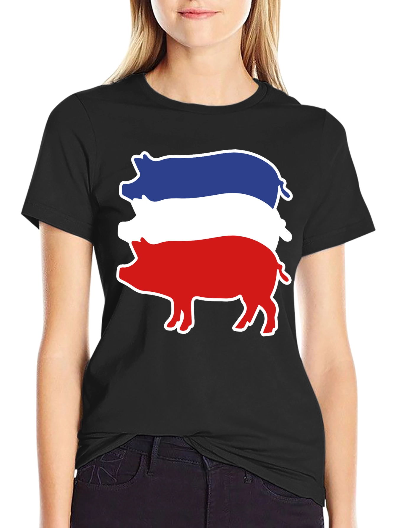 Red White Blue Pig Stack T-Shirt