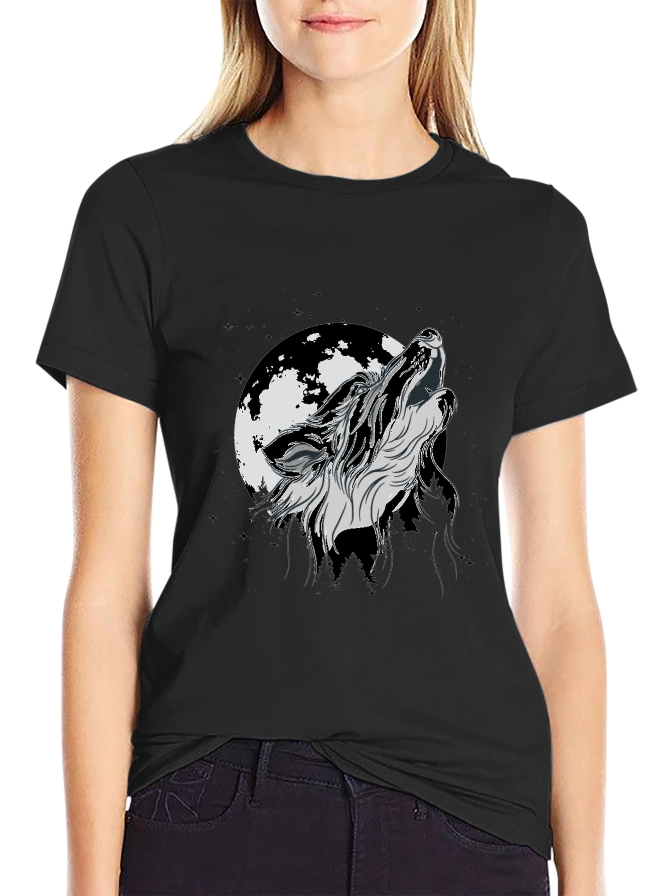Wolf Moon Graphic Tee - Black Cotton