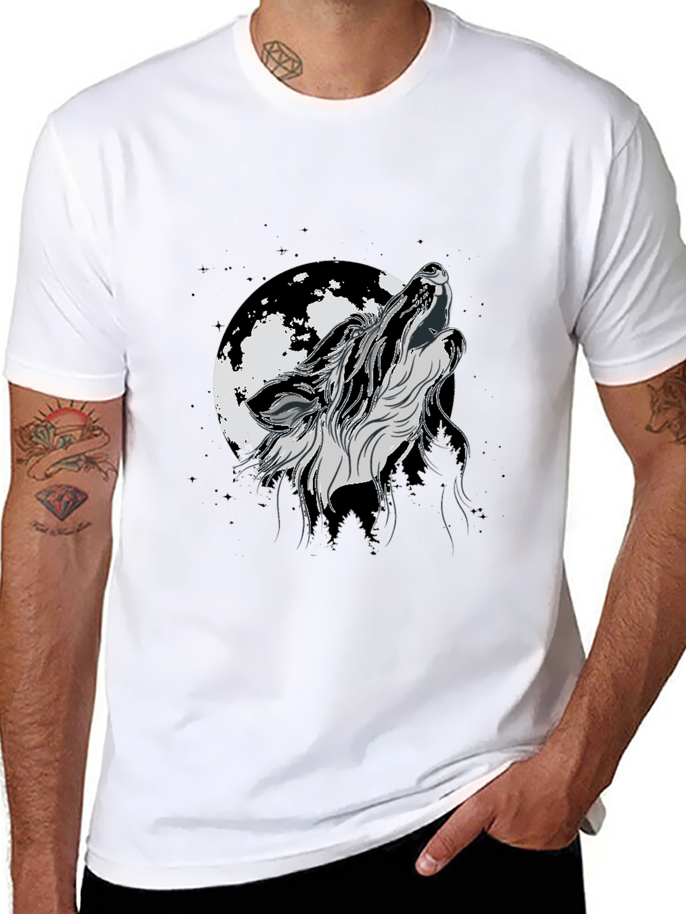 Wolf Moon Graphic Tee - Black Cotton