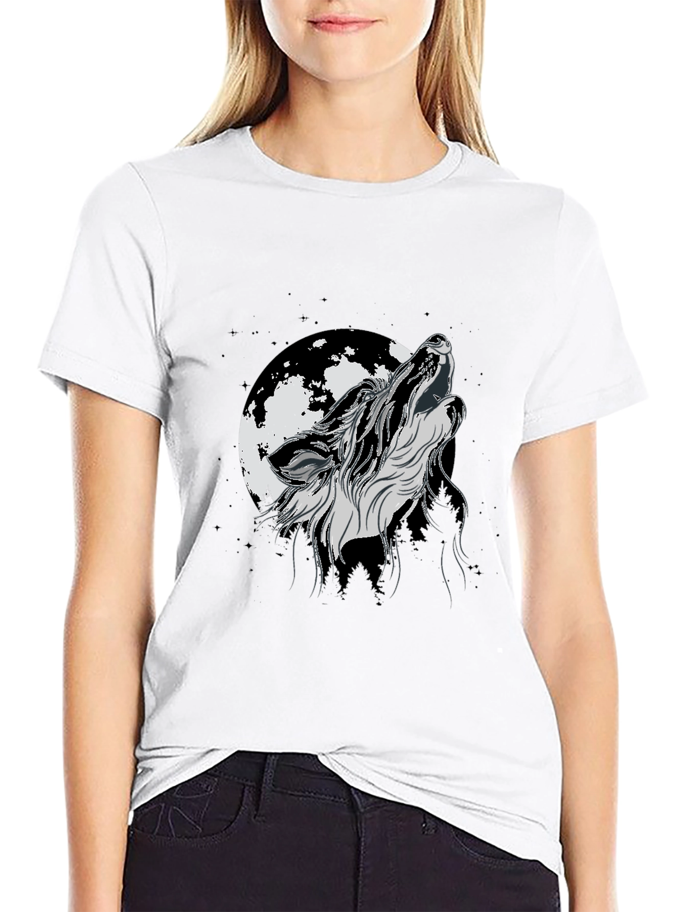 Wolf Moon Graphic Tee - Black Cotton