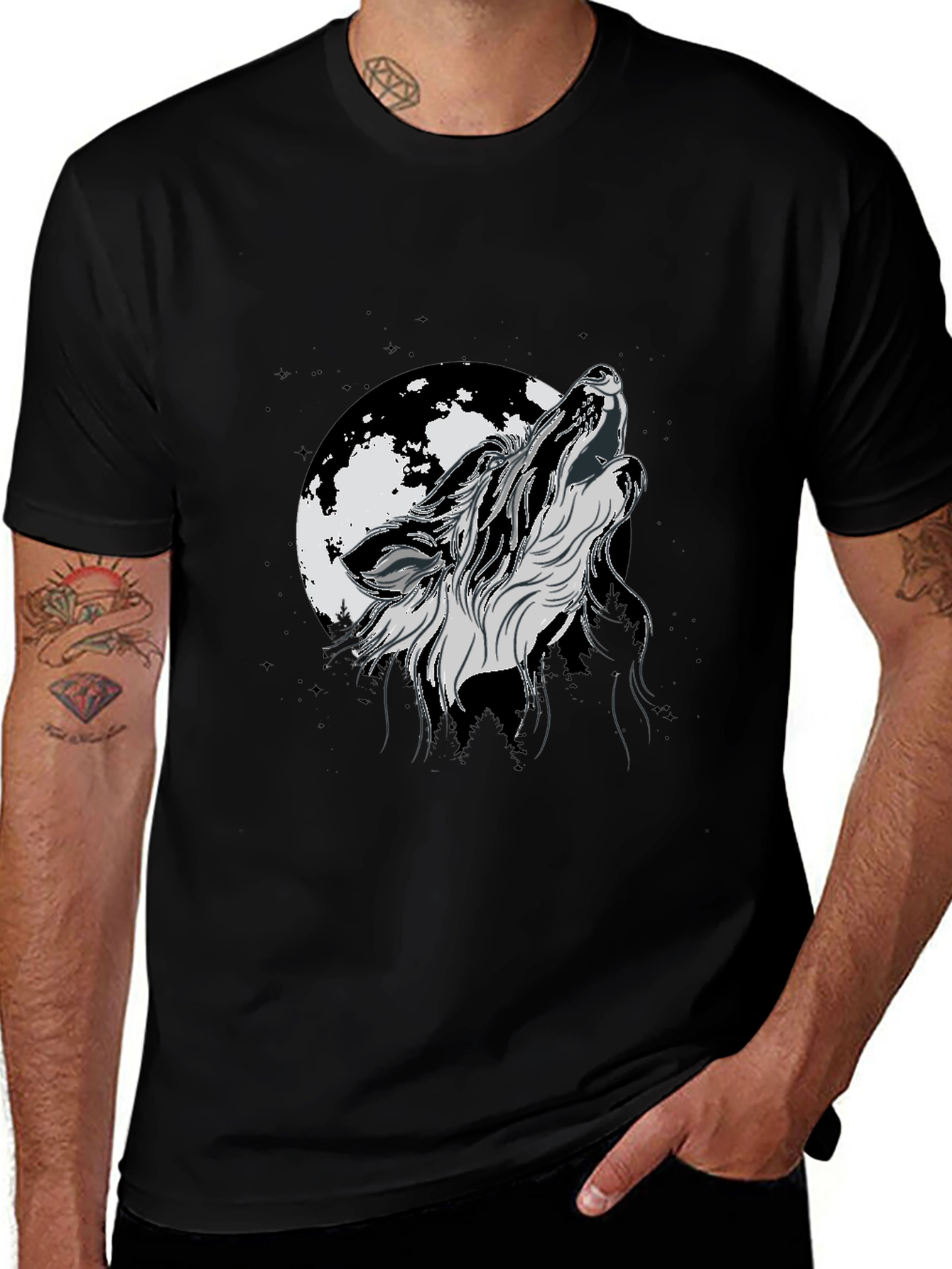Wolf Moon Graphic Tee - Black Cotton