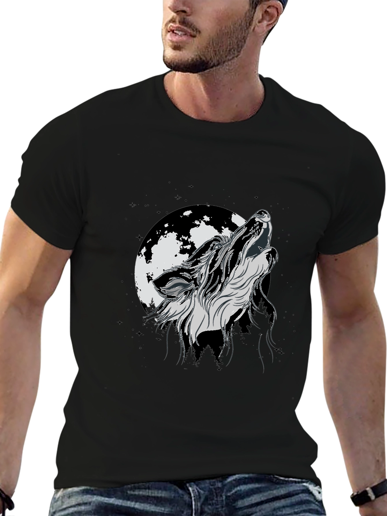 Wolf Moon Graphic Tee - Black Cotton