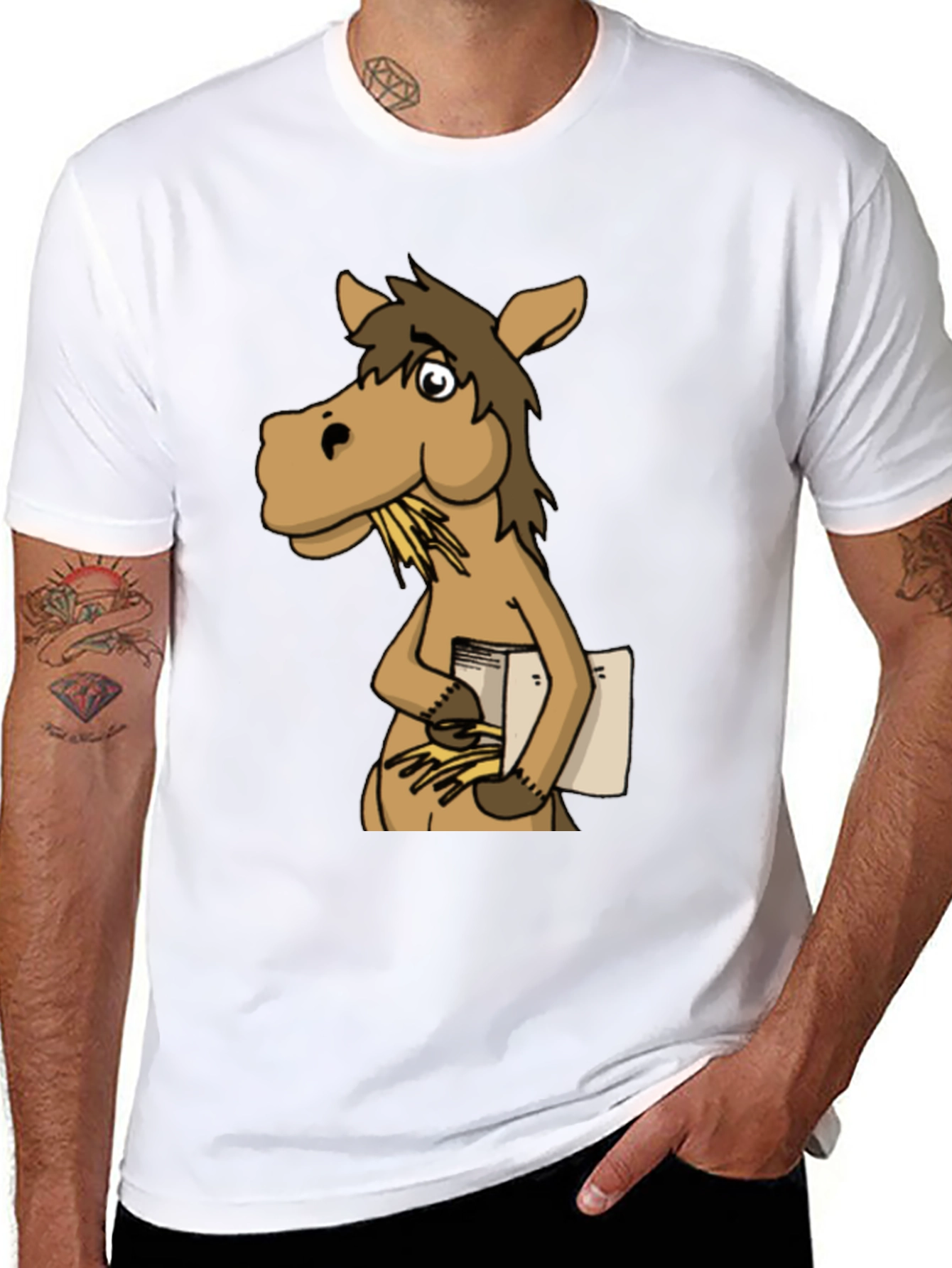 Funny Horse Reading Book Black T-Shirt