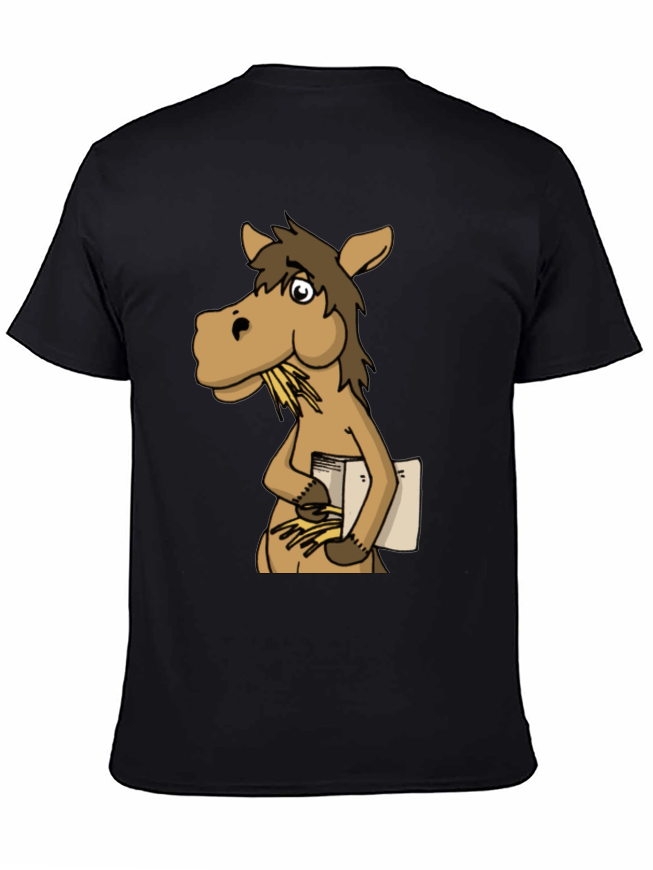 Funny Horse Reading Book Black T-Shirt