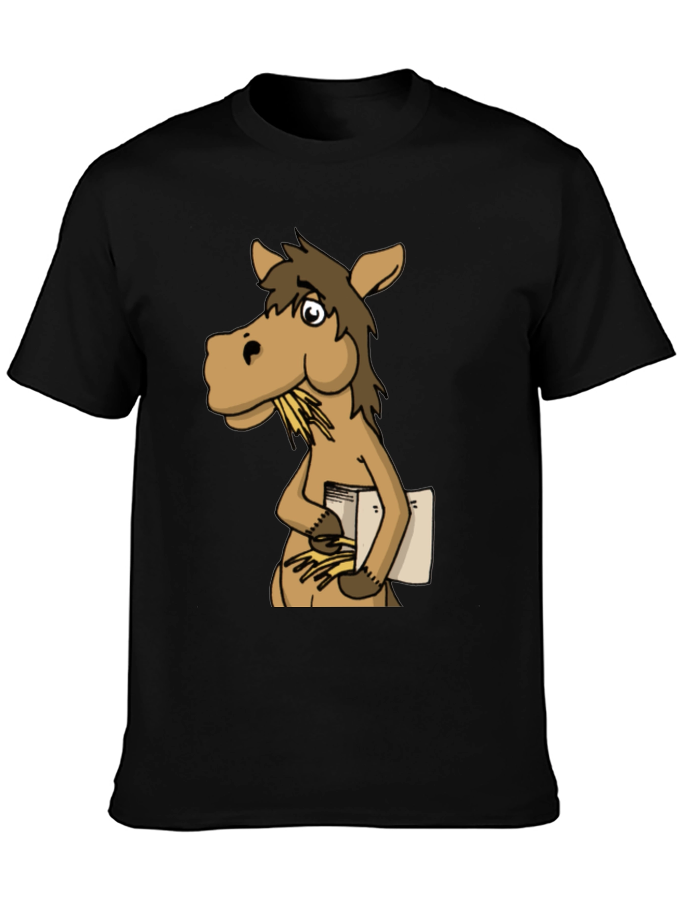 Funny Horse Reading Book Black T-Shirt