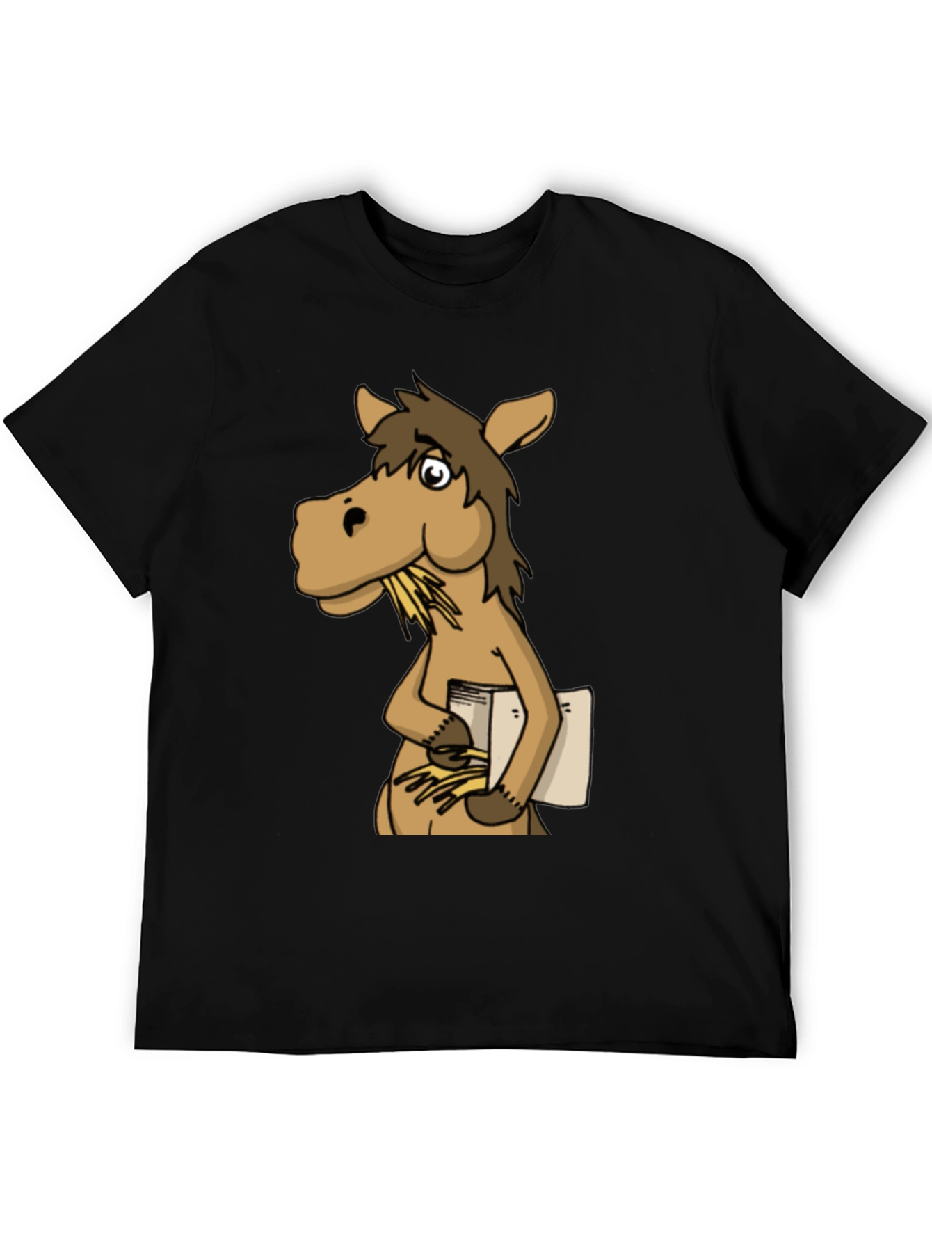 Funny Horse Reading Book Black T-Shirt