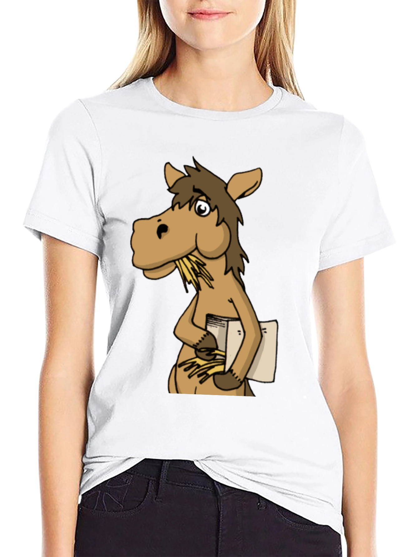 Funny Horse Reading Book Black T-Shirt
