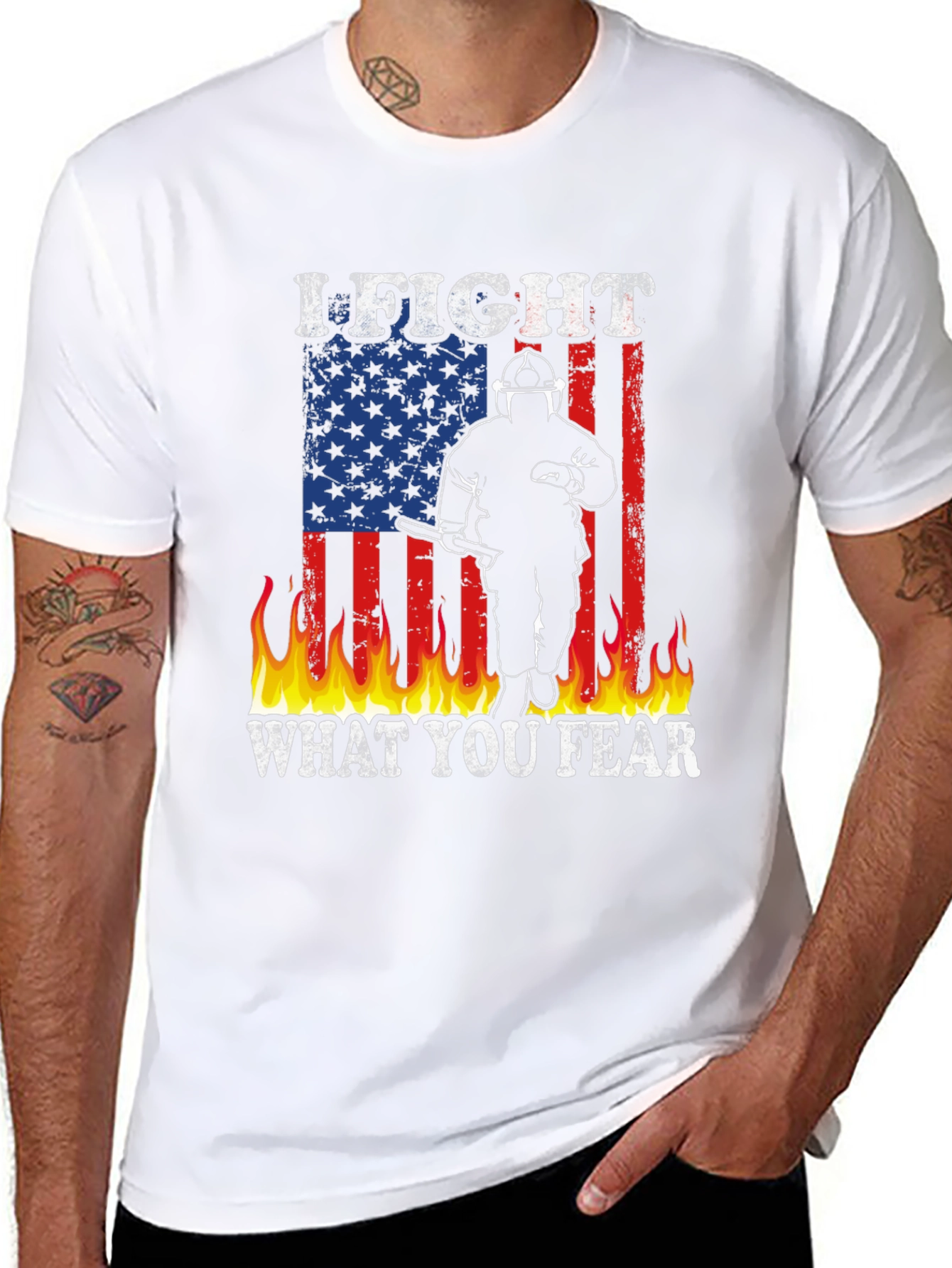 Firefighter American Flag Graphic T-Shirt