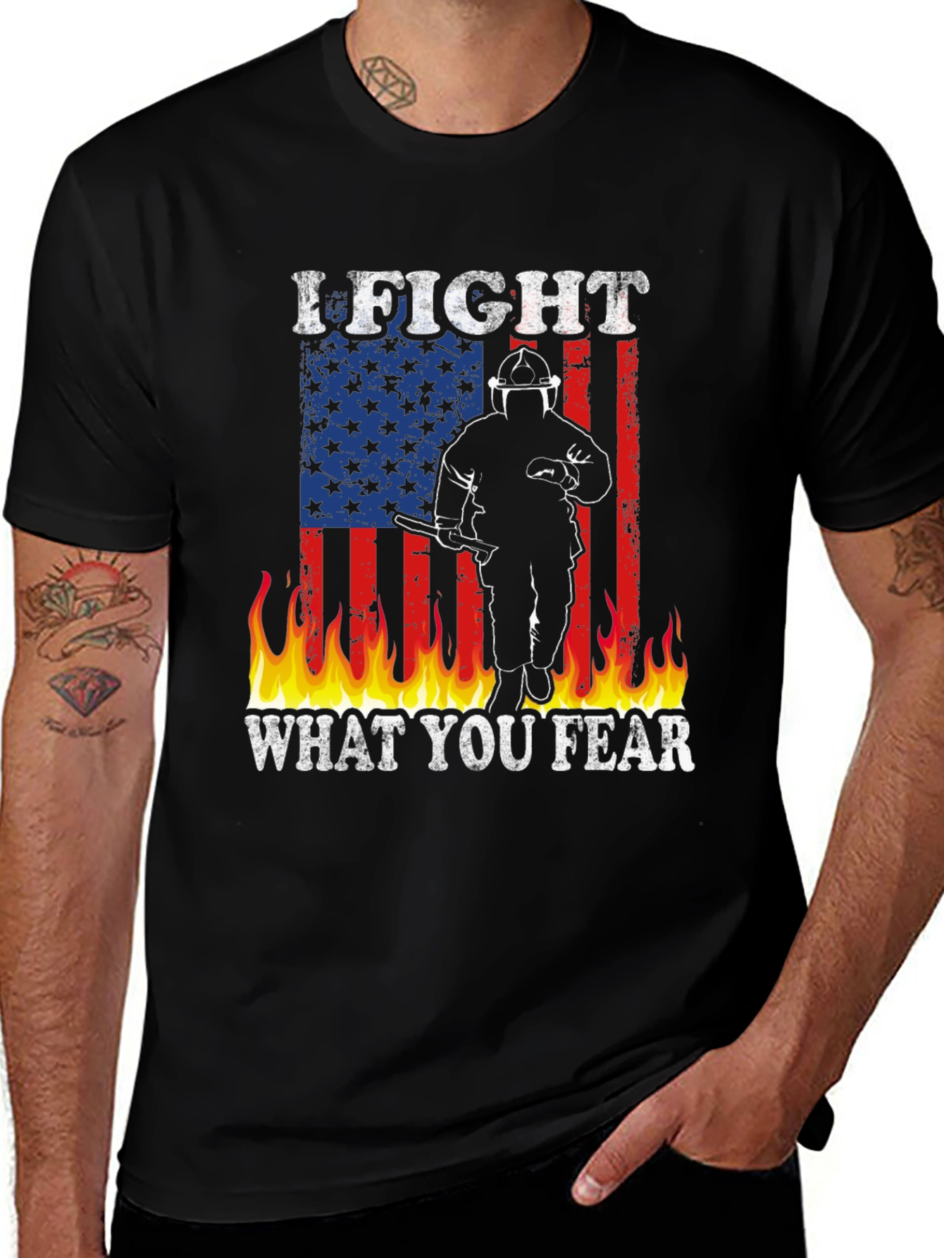 Firefighter American Flag Graphic T-Shirt