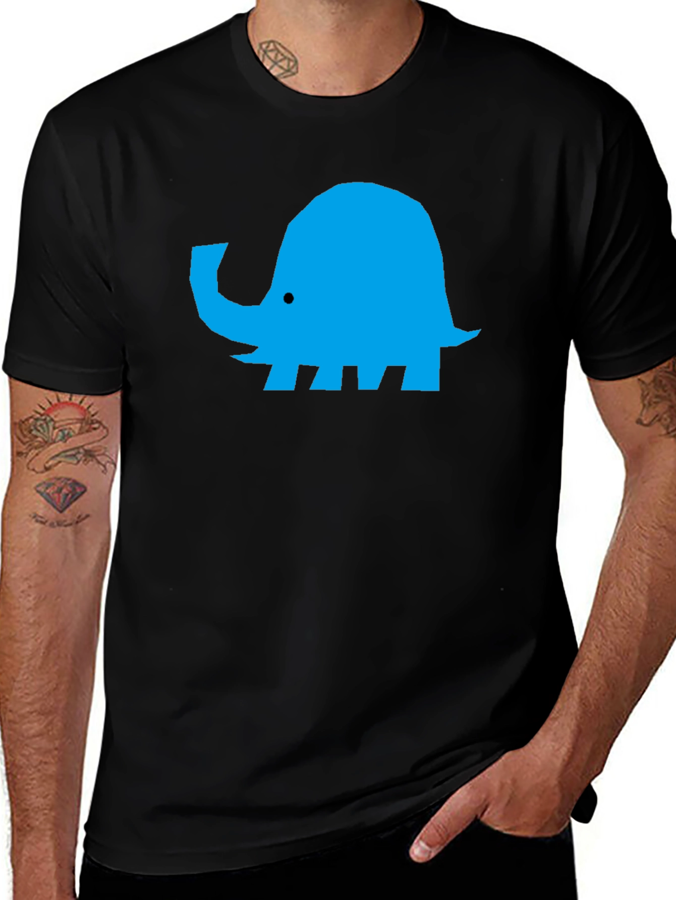 Blue Elephant Graphic Black T-Shirt