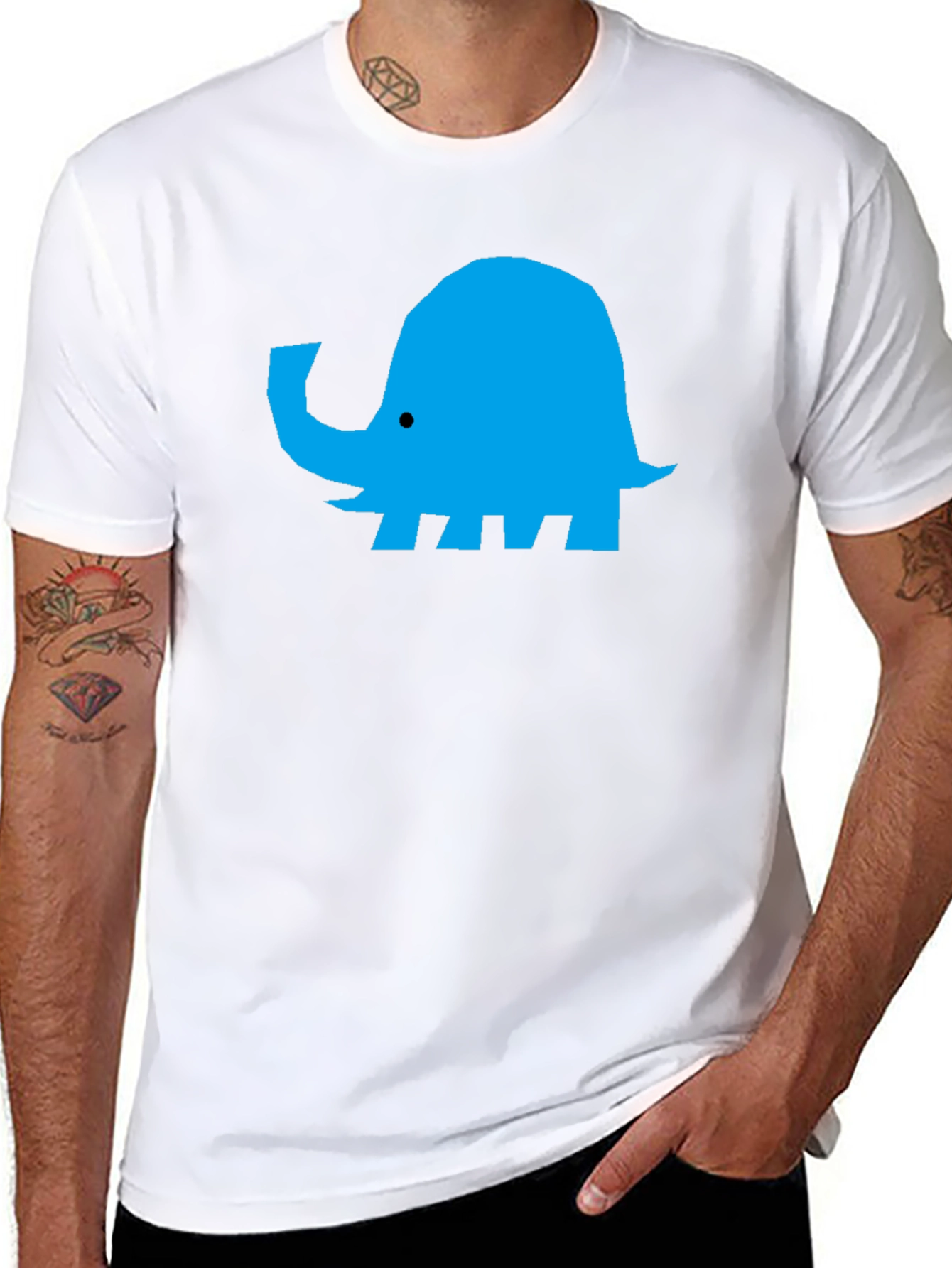 Blue Elephant Graphic Black T-Shirt