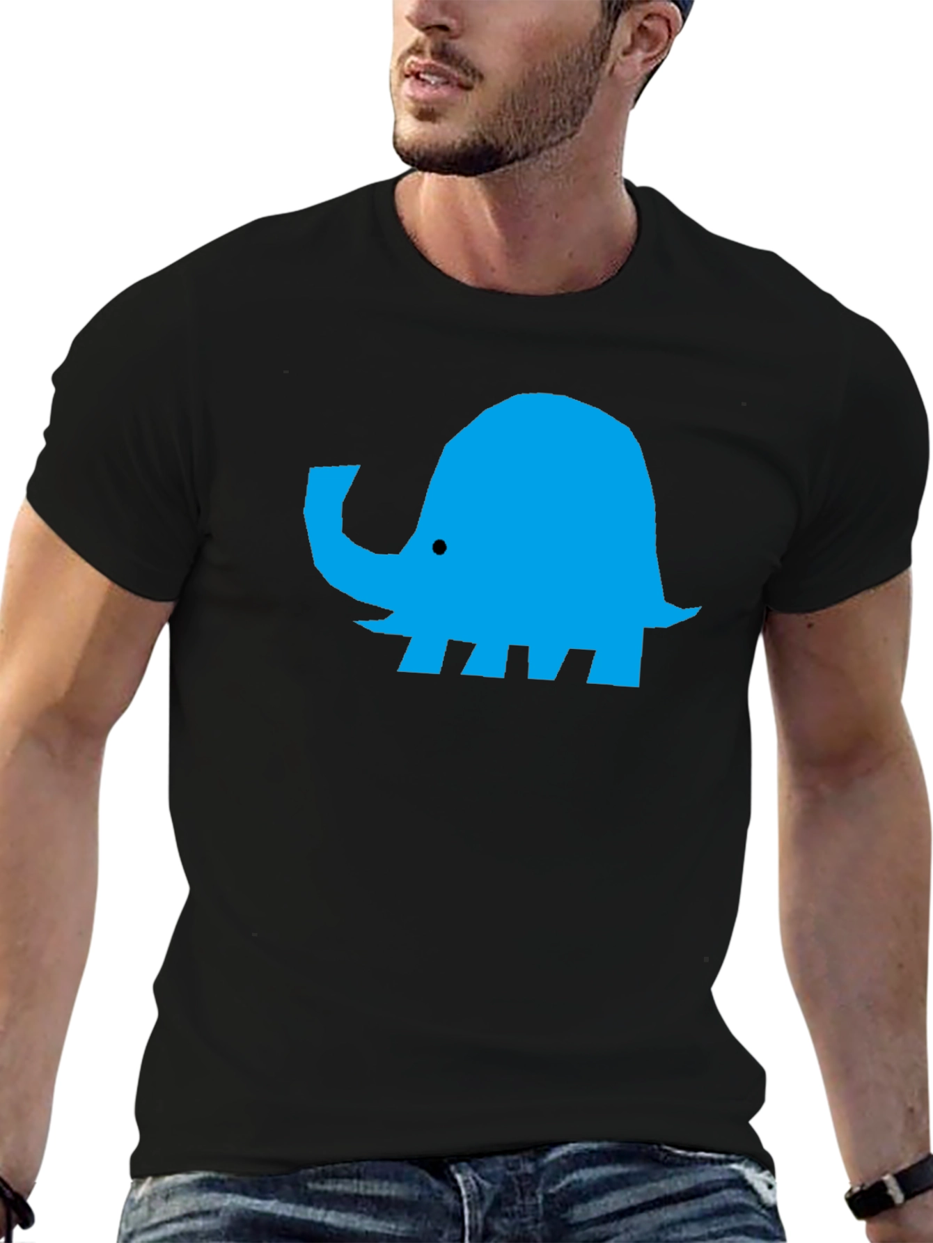 Blue Elephant Graphic Black T-Shirt