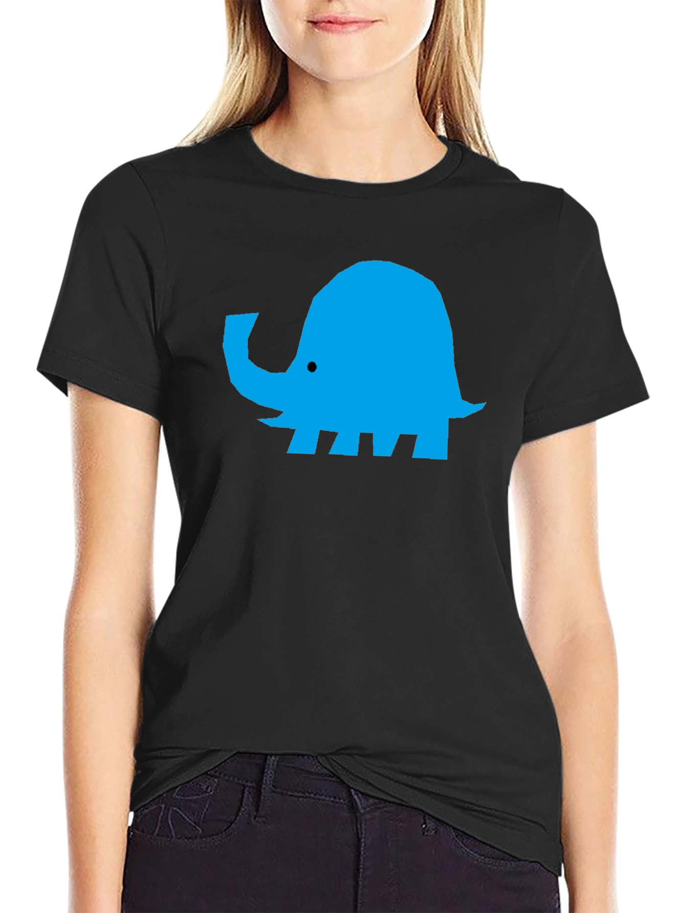 Blue Elephant Graphic Black T-Shirt
