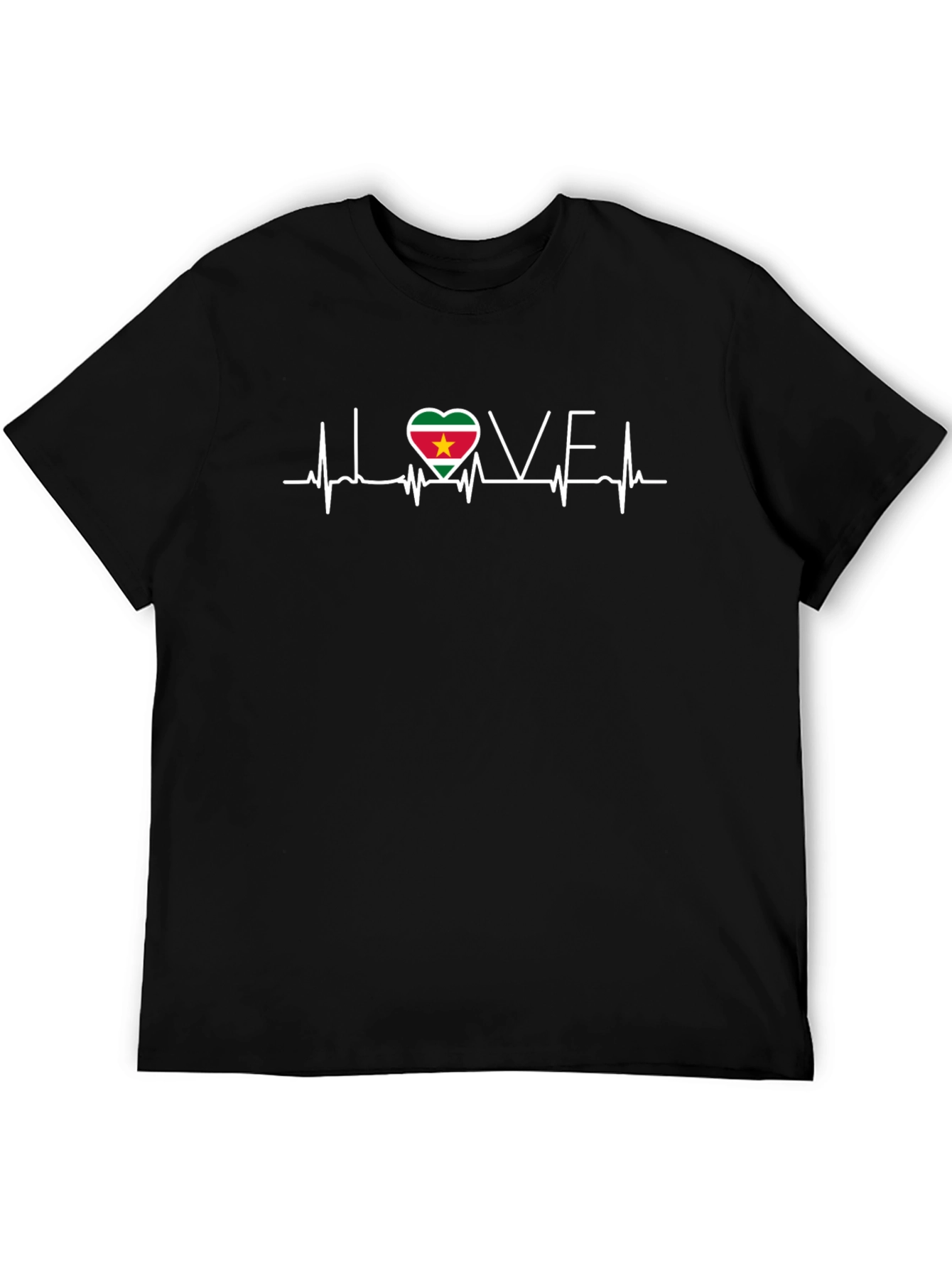 Suriname Flag Heartbeat Love Black T-Shirt