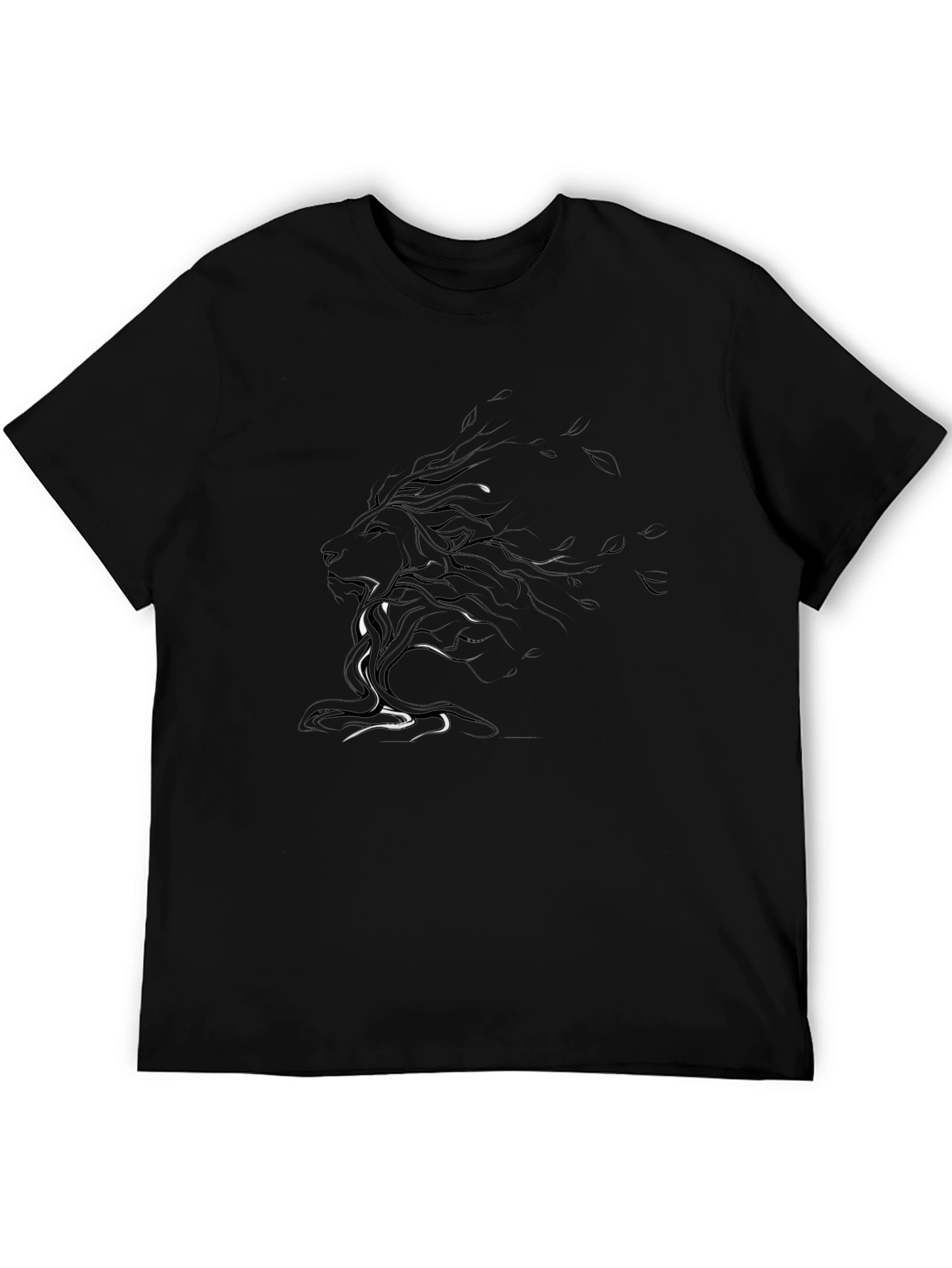 Stylized Lion Graphic Black T-Shirt