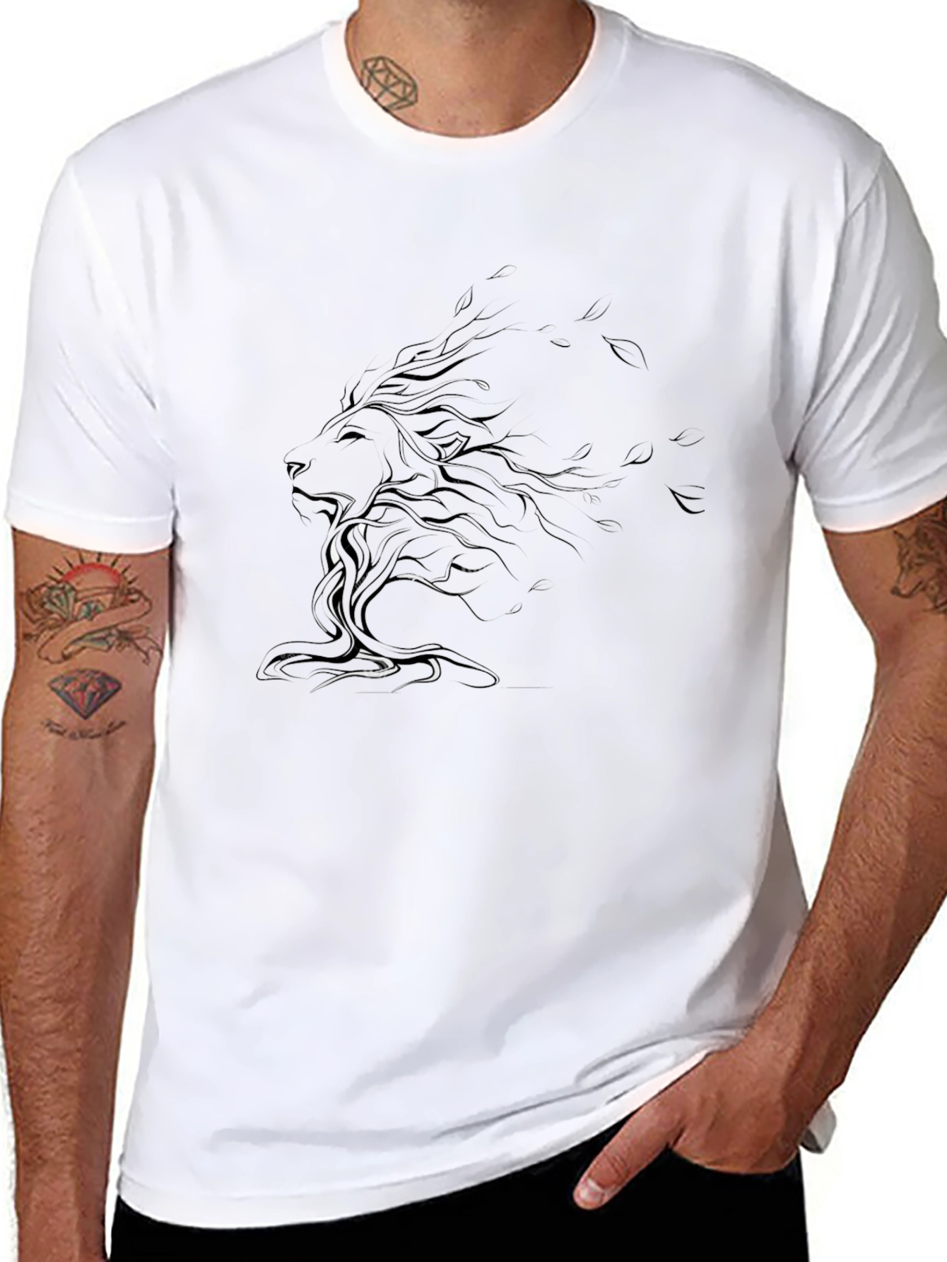 Stylized Lion Graphic Black T-Shirt