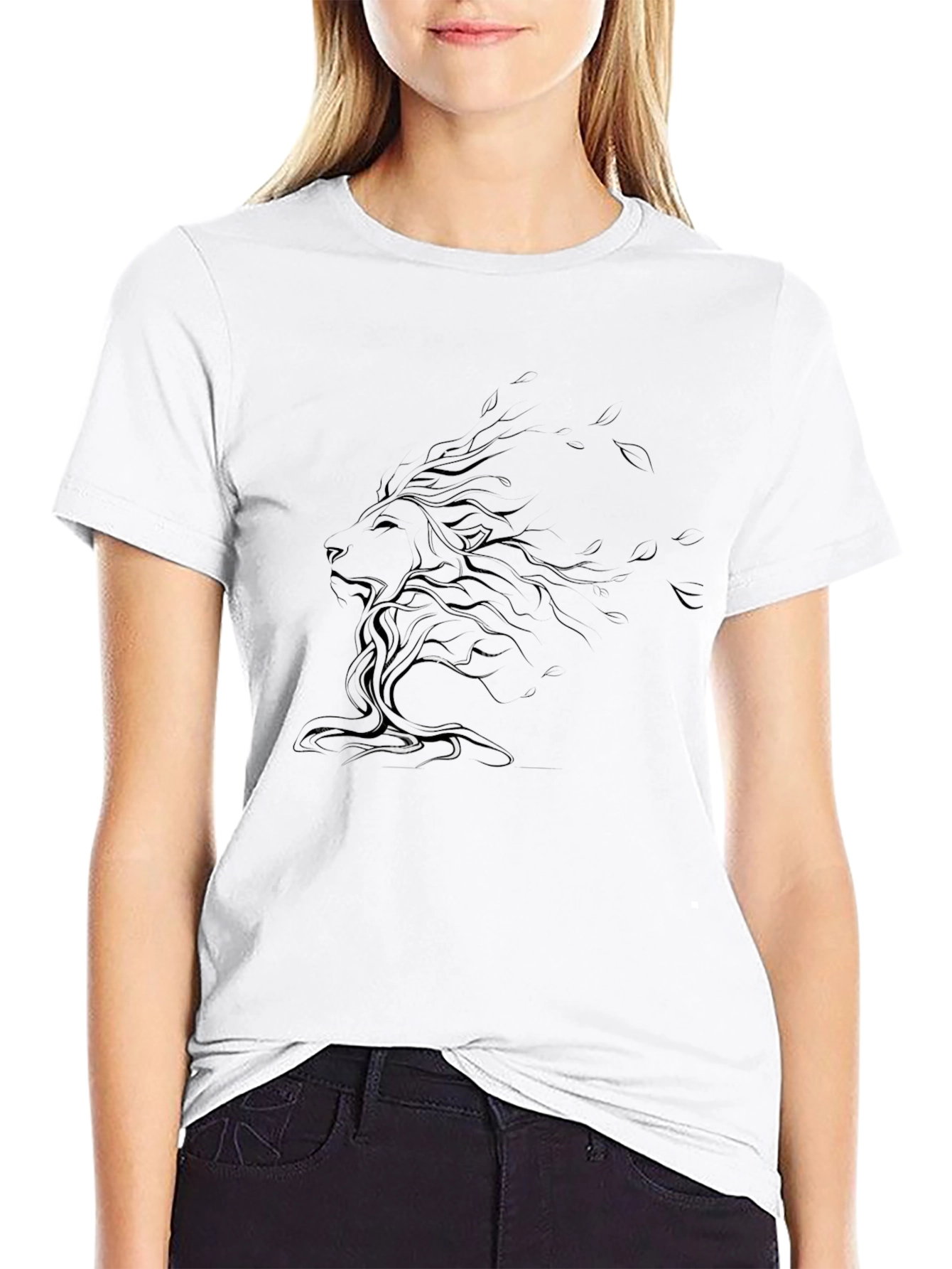 Stylized Lion Graphic Black T-Shirt