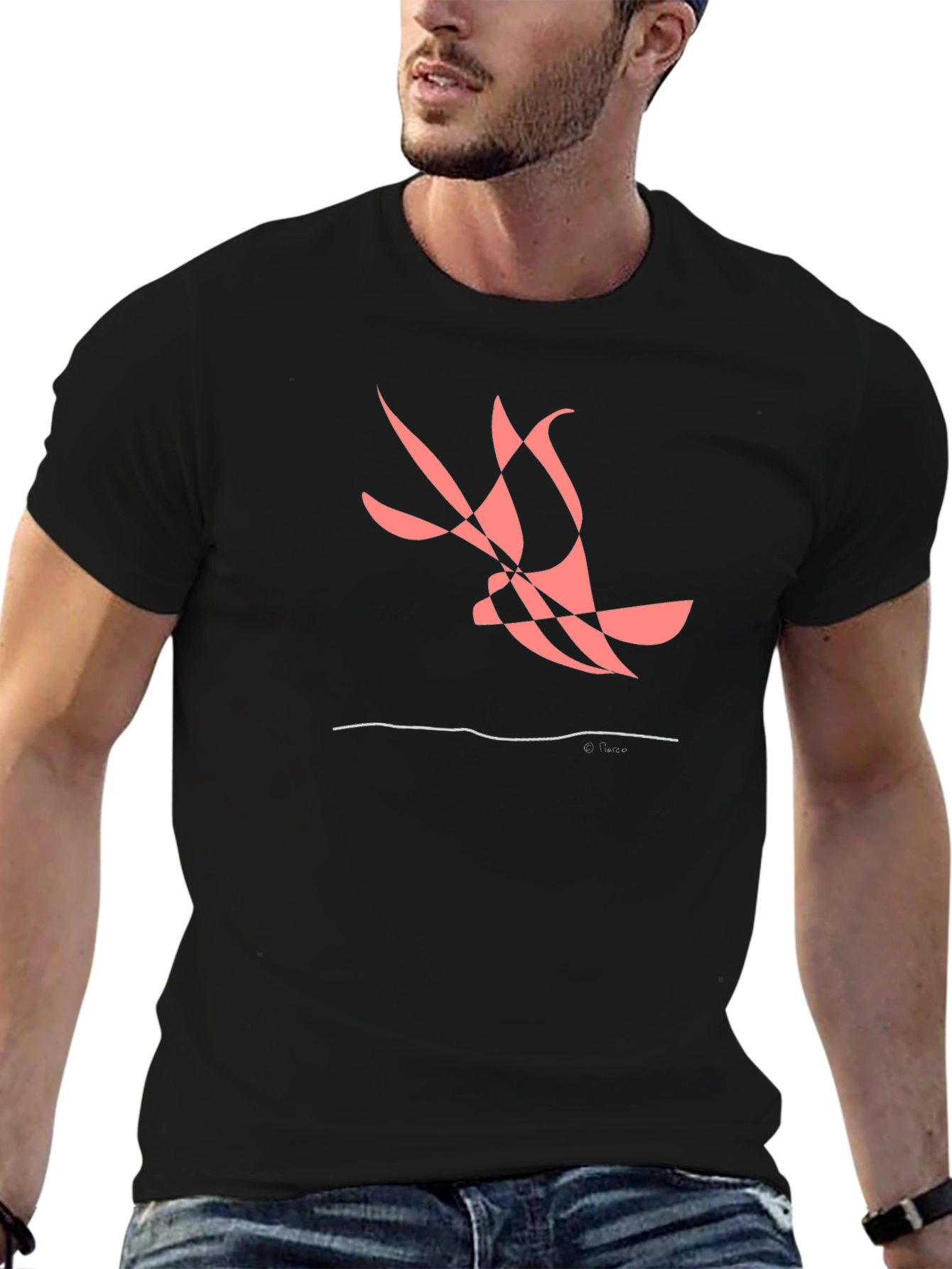 Abstract Bird Graphic Tee - Black Casual Shirt