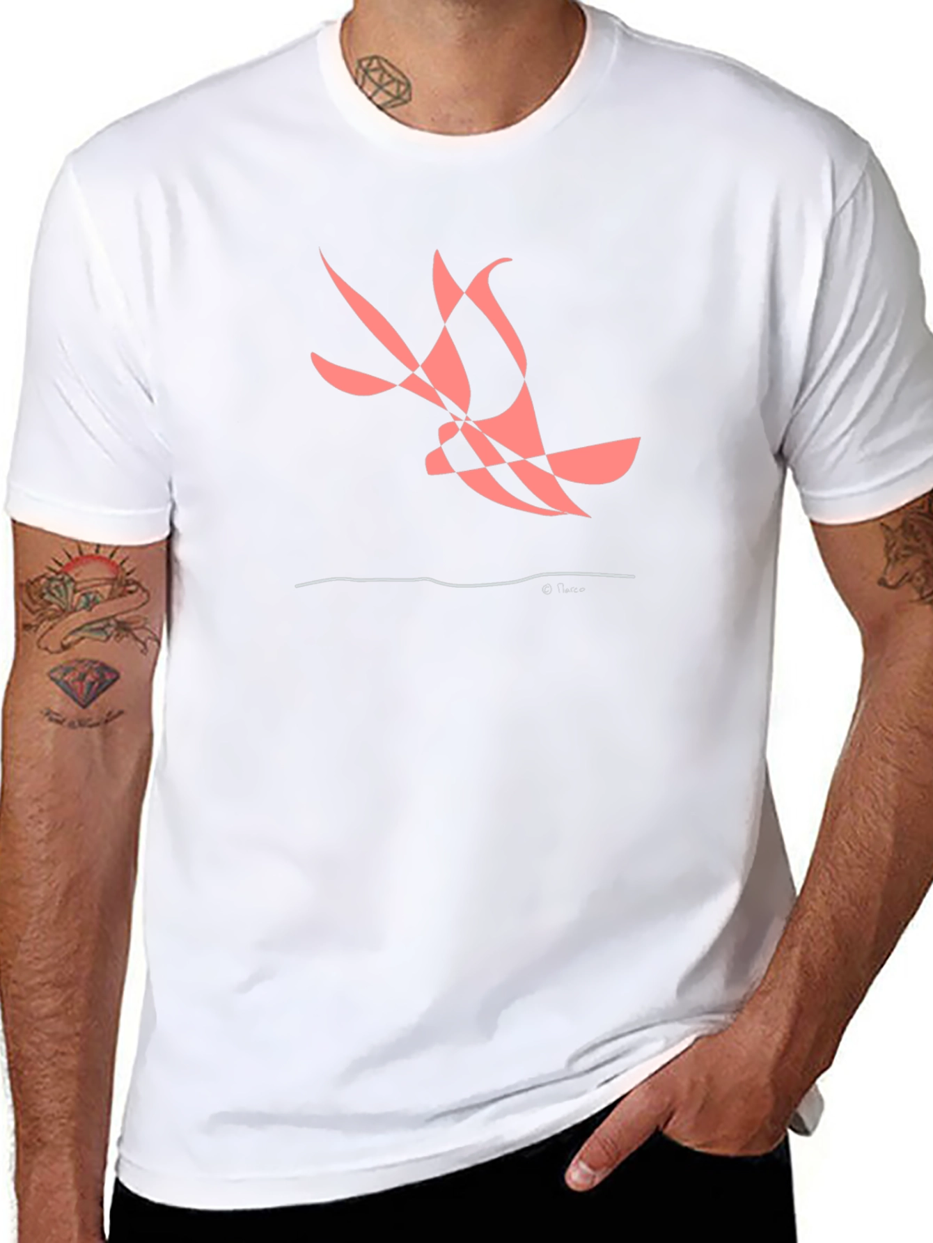 Abstract Bird Graphic Tee - Black Casual Shirt