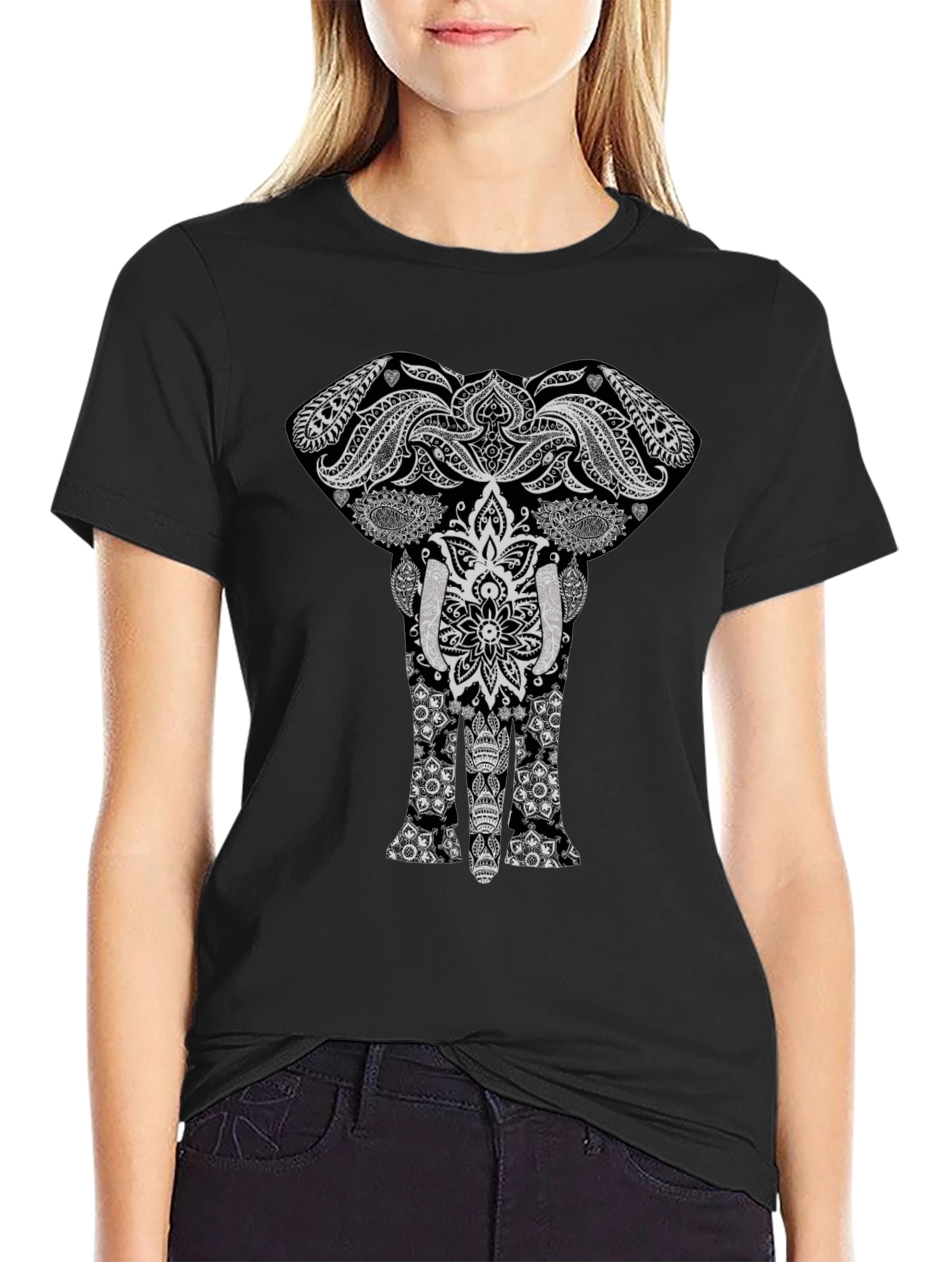 Elephant Graphic Print Black T-Shirt