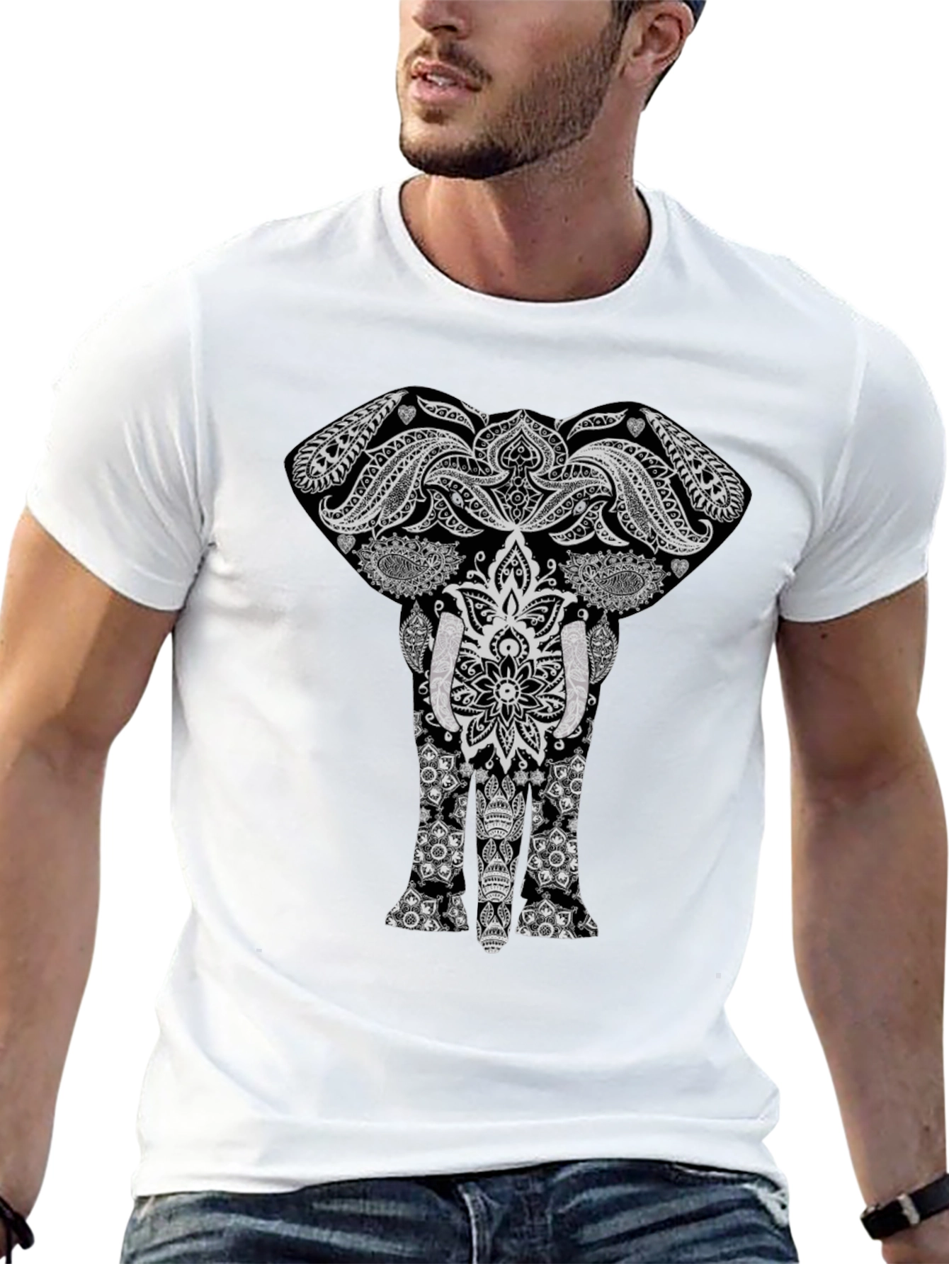 Elephant Graphic Print Black T-Shirt