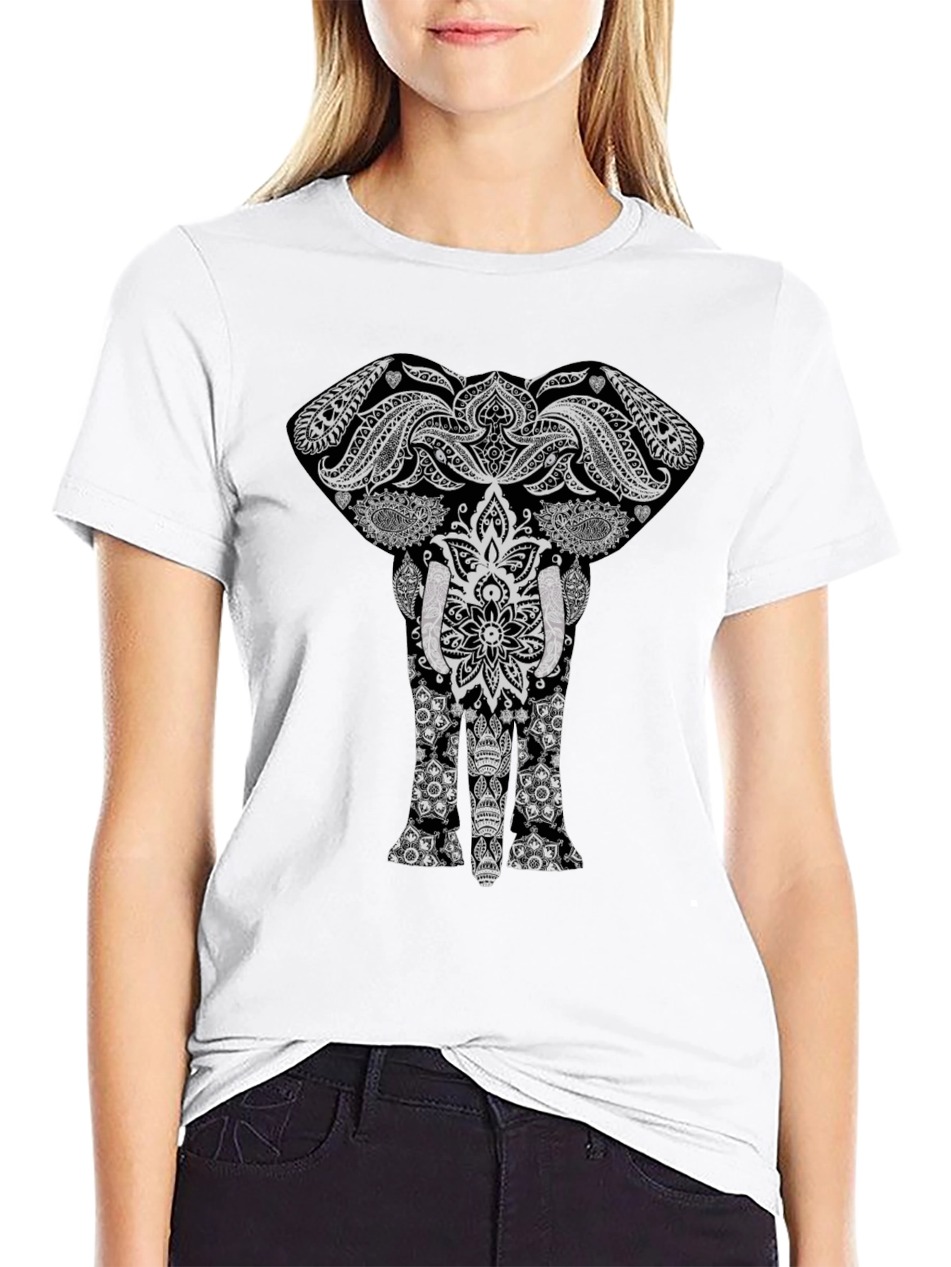 Elephant Graphic Print Black T-Shirt